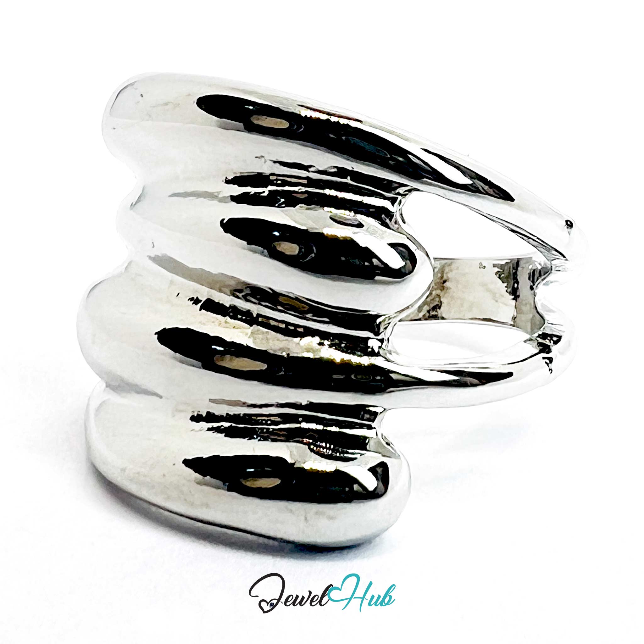 Silver-Plated Layered Band Zinc Alloy Ring – Sculptural Statement Design