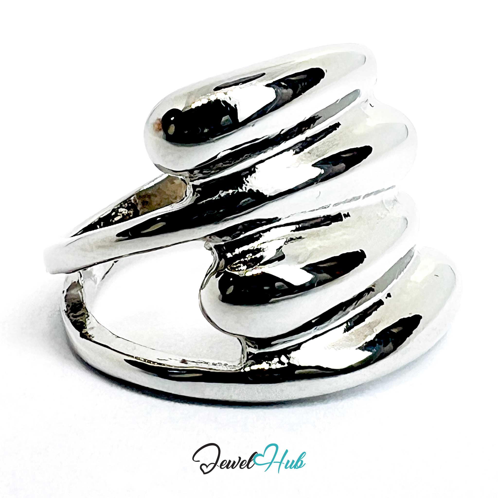 Silver-Plated Layered Band Zinc Alloy Ring – Sculptural Statement Design