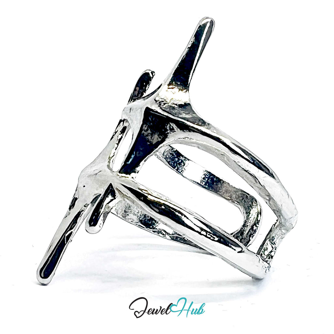 Silver-Plated Two-Star Crossover Zinc Alloy Ring – Bold Sculptural Design
