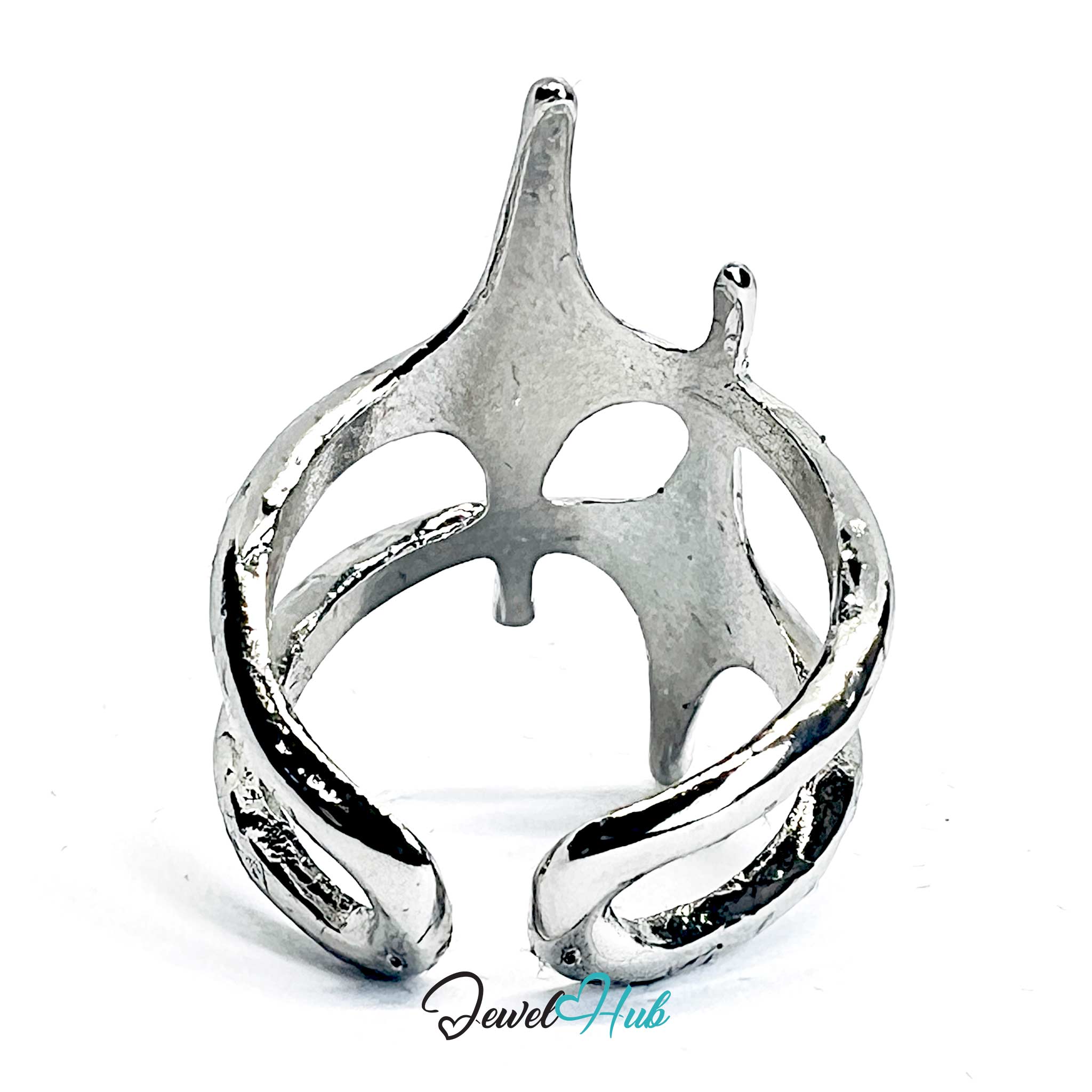 Silver-Plated Two-Star Crossover Zinc Alloy Ring – Bold Sculptural Design