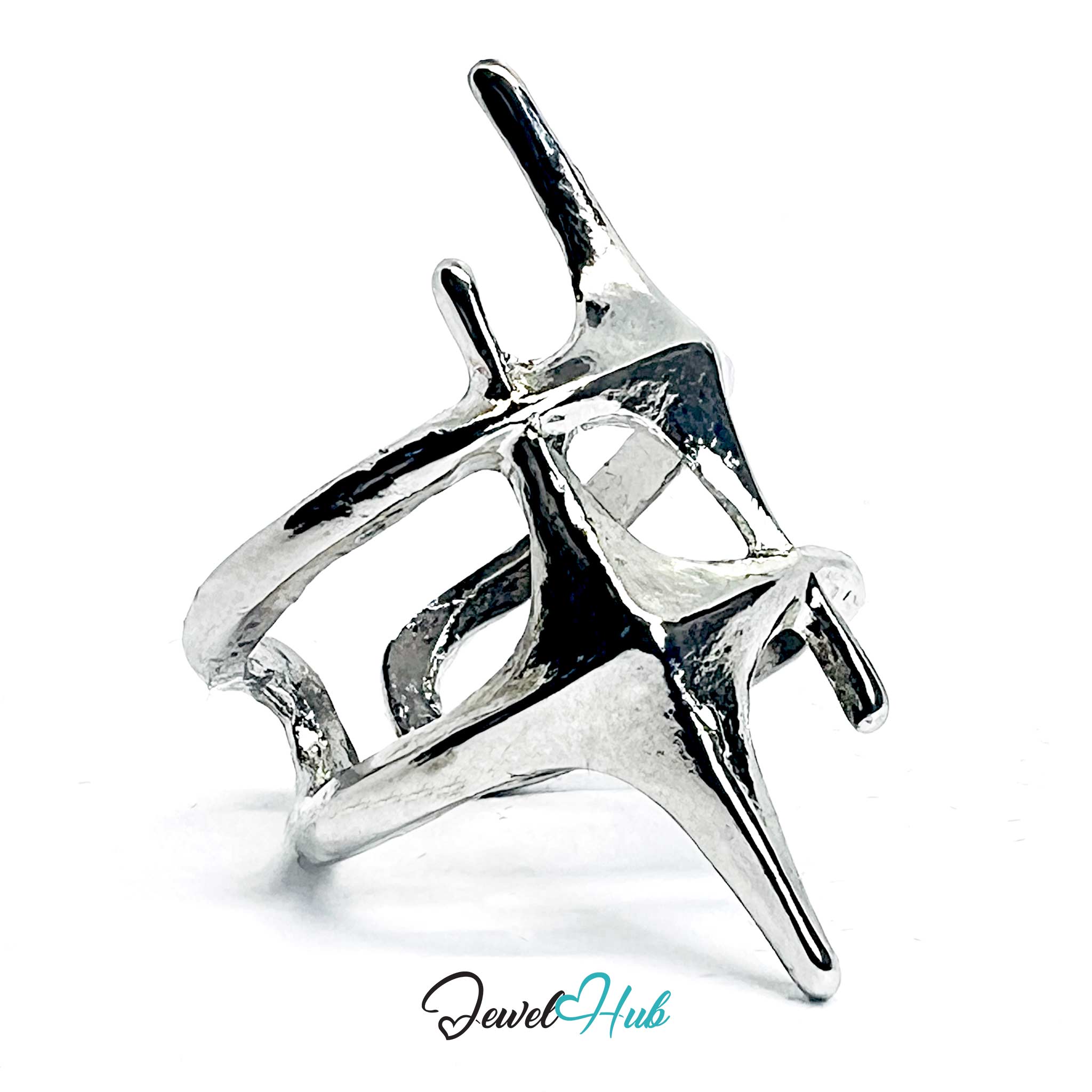 Silver-Plated Two-Star Crossover Zinc Alloy Ring – Bold Sculptural Design