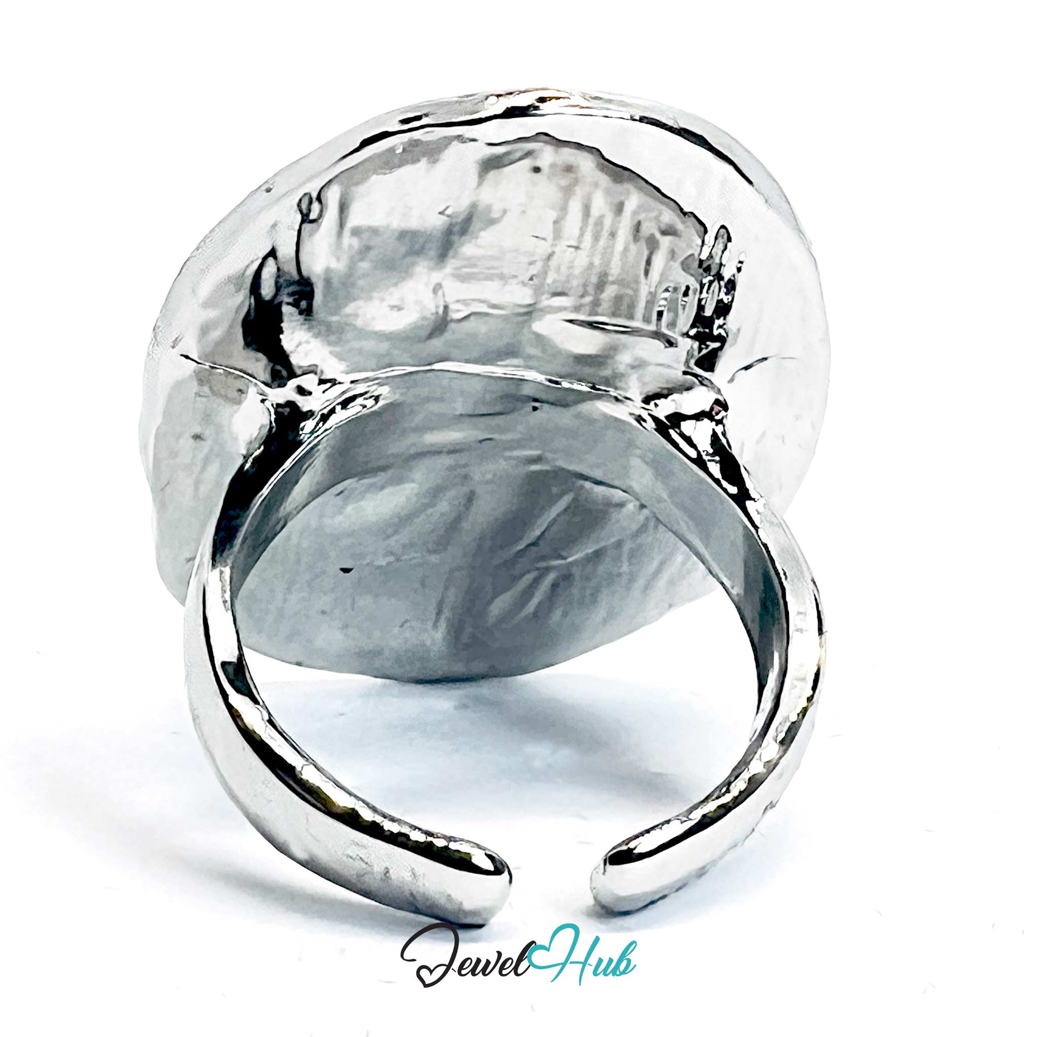 Silver-Plated Crater Oval Zinc Alloy Ring – Sculptural Textured Statement