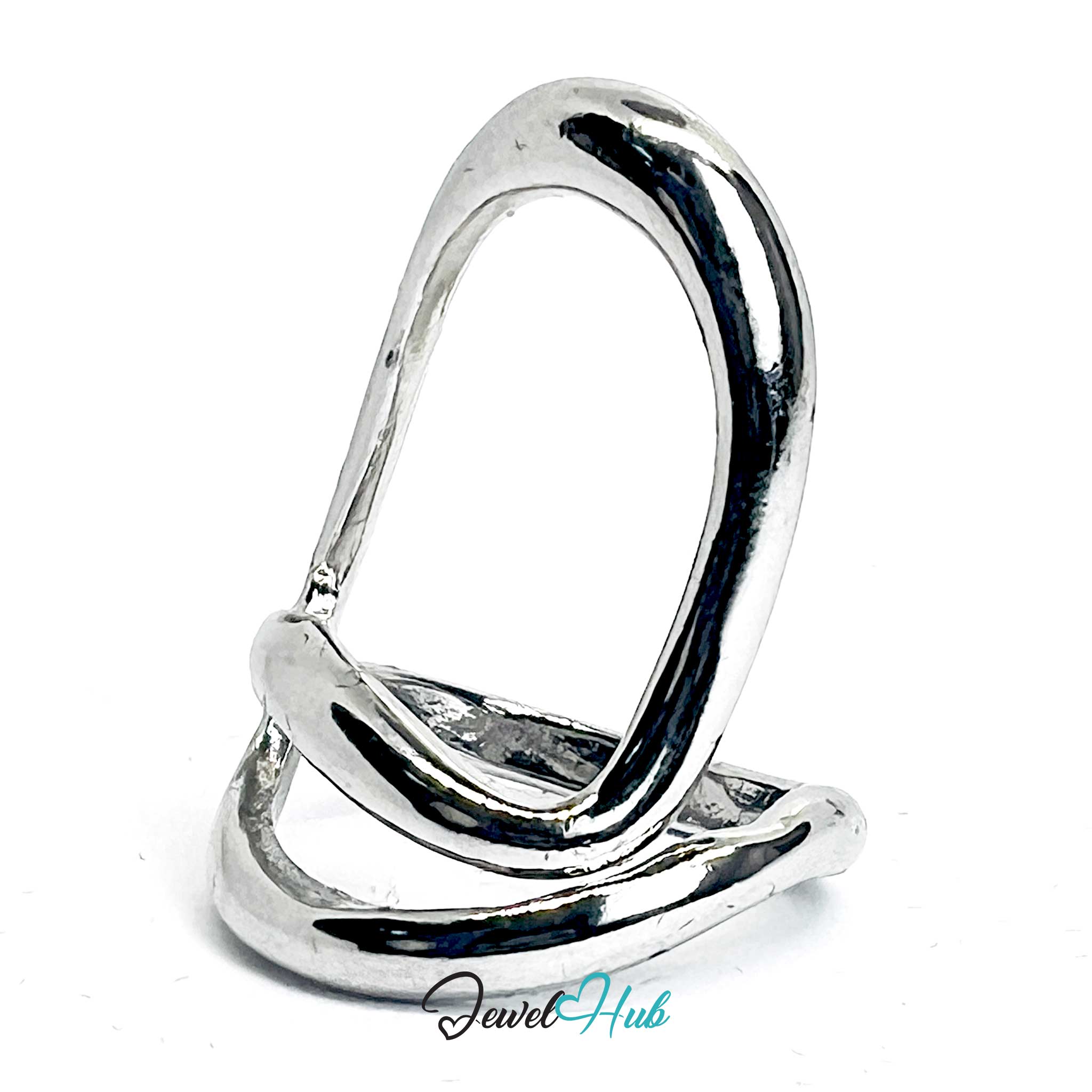Silver-Plated Abstract Loop Zinc Alloy Ring – Sculptural Modern Statement