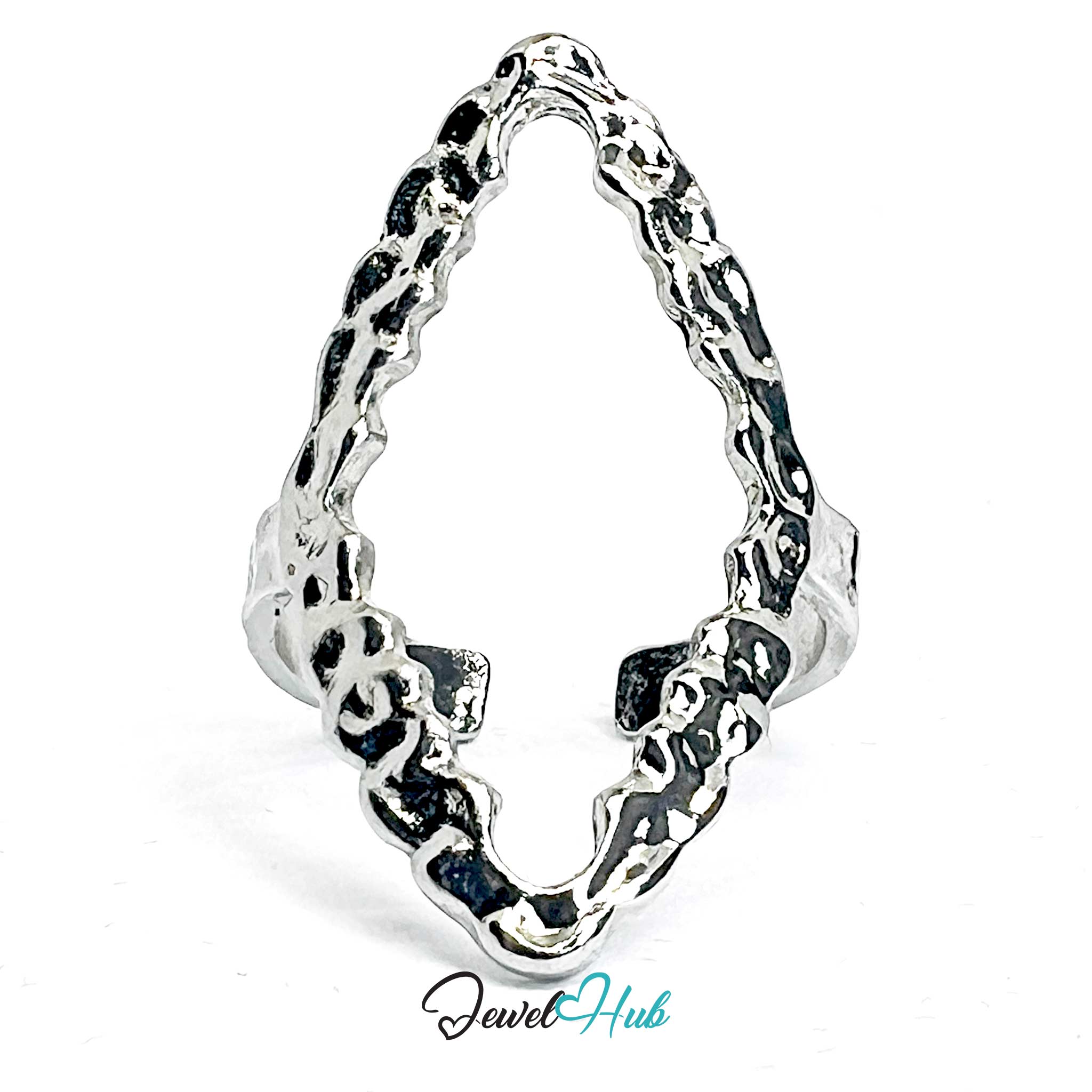 Silver-Plated Scalloped Marquise Zinc Alloy Ring – Sculptural Shine