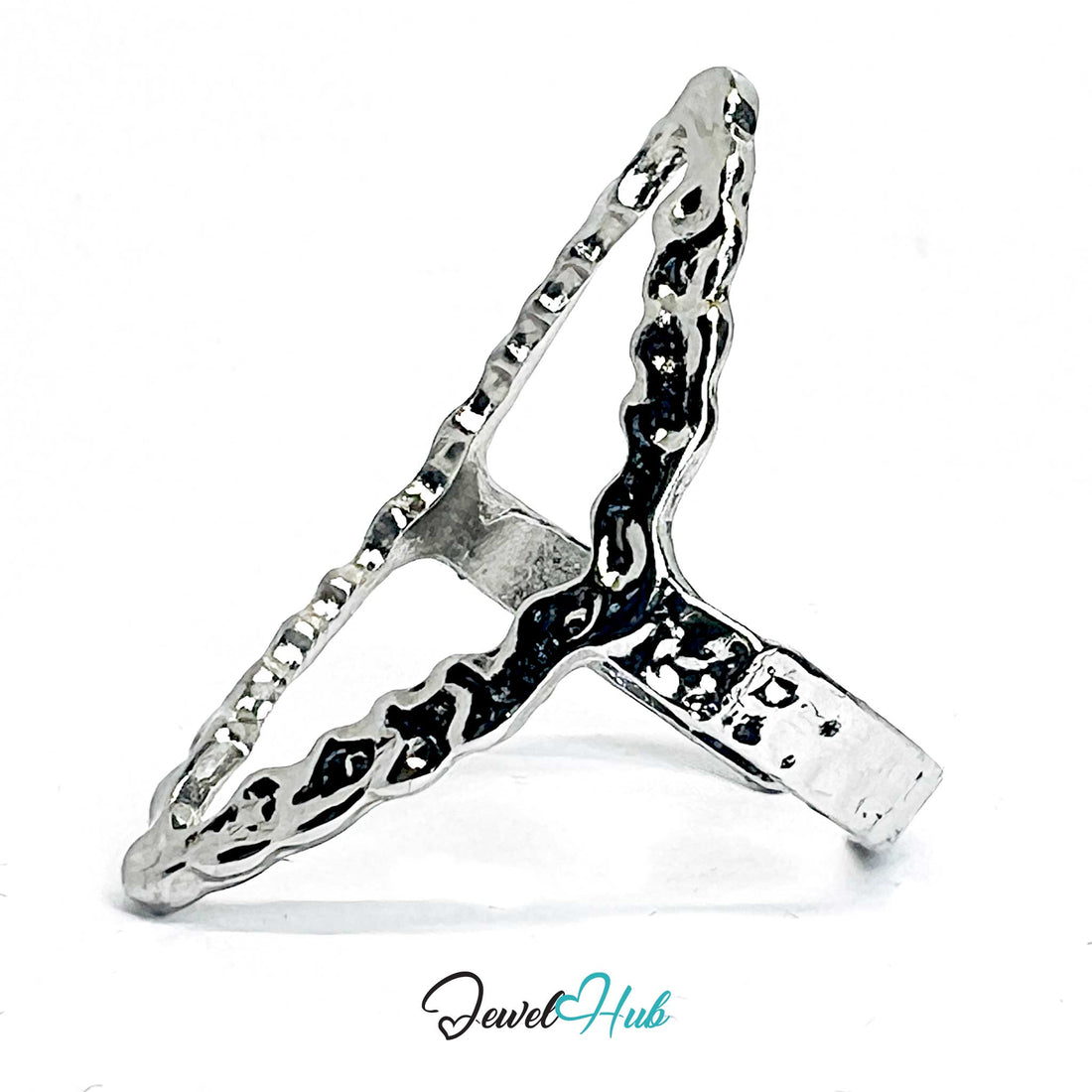 Silver-Plated Scalloped Marquise Zinc Alloy Ring – Sculptural Shine