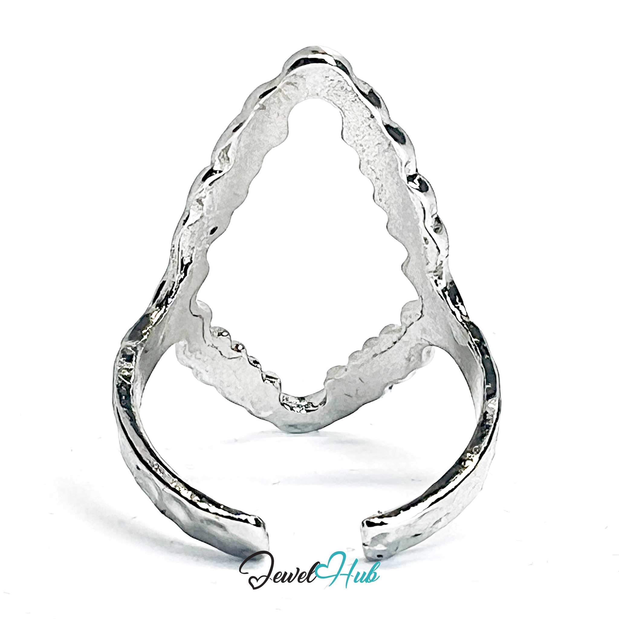 Silver-Plated Scalloped Marquise Zinc Alloy Ring – Sculptural Shine