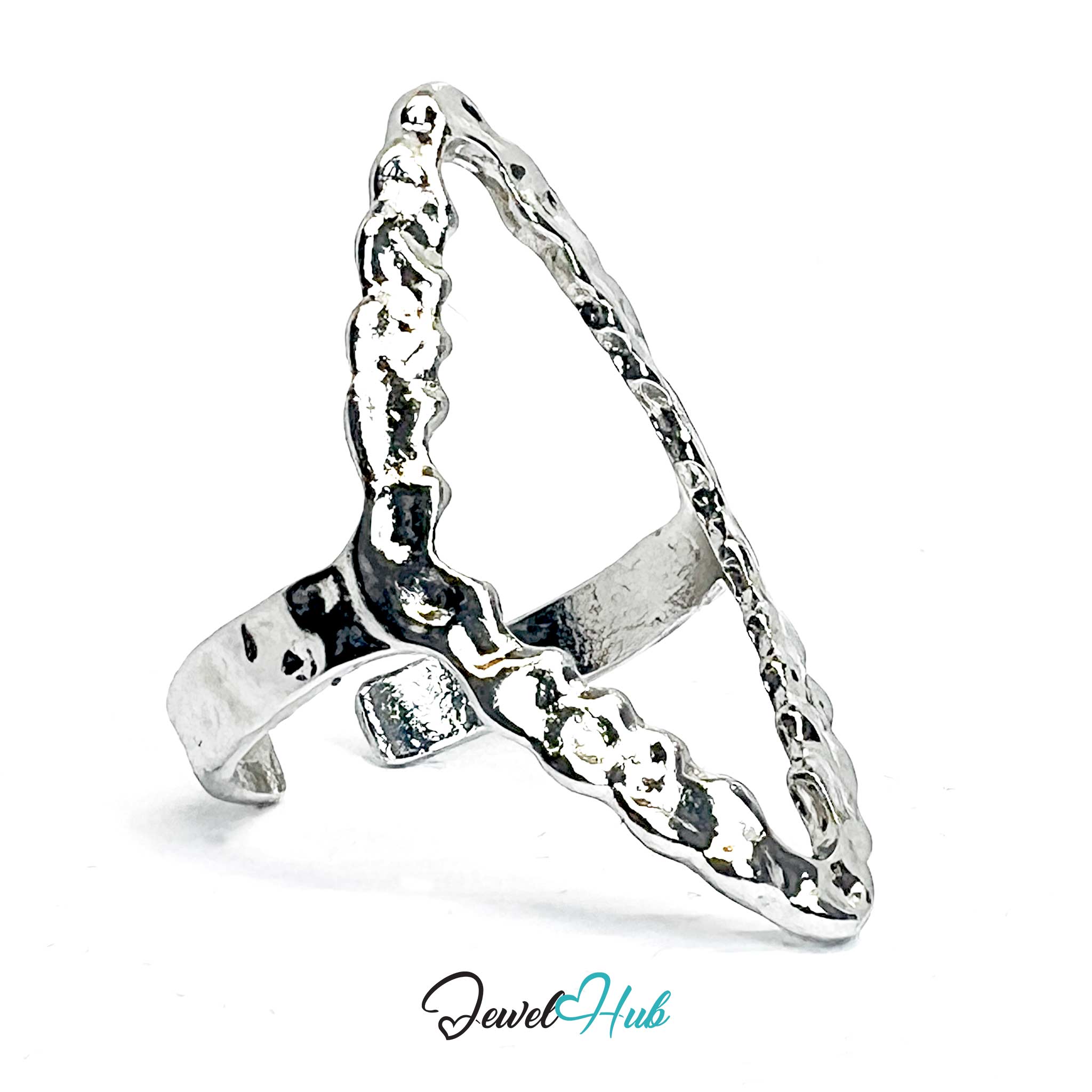 Silver-Plated Scalloped Marquise Zinc Alloy Ring – Sculptural Shine