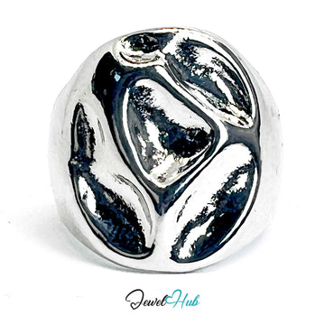 Silver-Plated Abstract Zinc Alloy Ring – Sculptural Statement Design