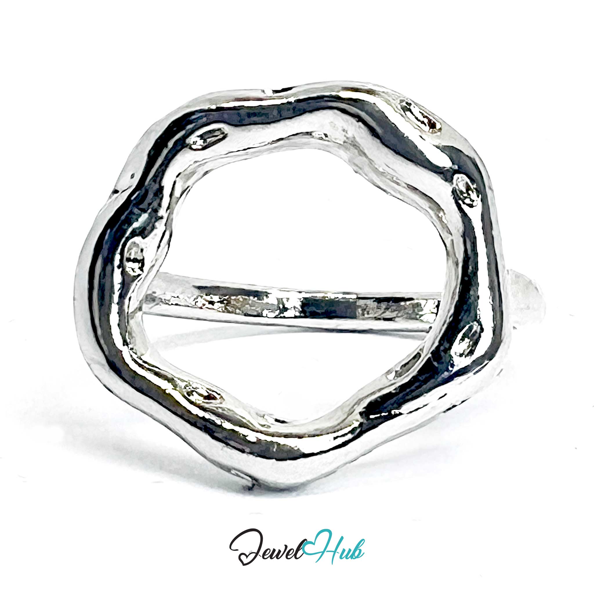 Silver-Plated Organic Circle Zinc Alloy Ring – Sculptural Minimalism