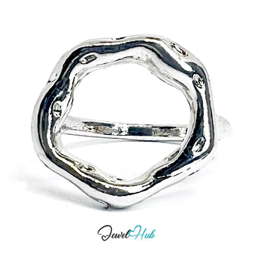 Silver-Plated Organic Circle Zinc Alloy Ring – Sculptural Minimalism