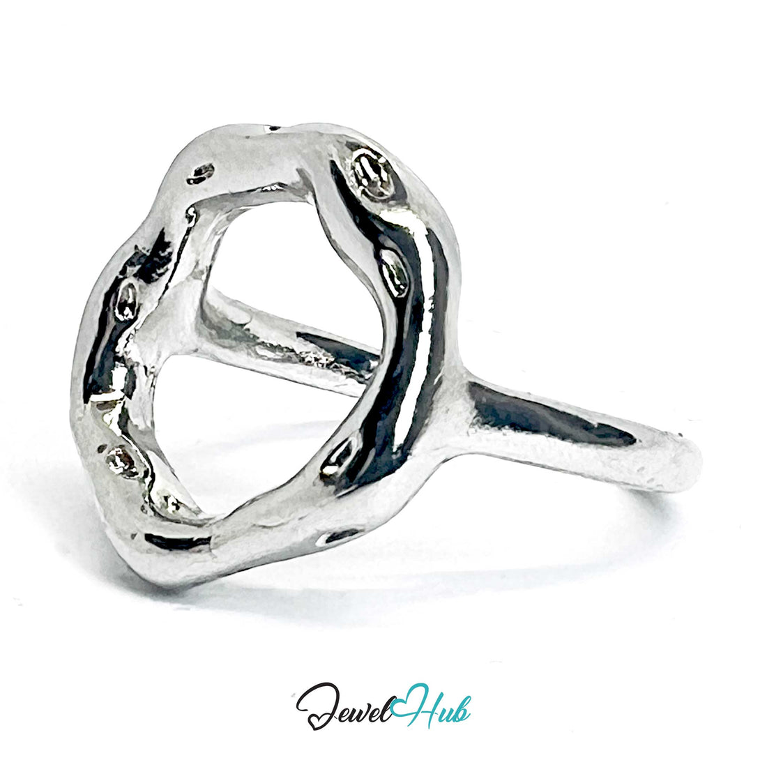Silver-Plated Organic Circle Zinc Alloy Ring – Sculptural Minimalism
