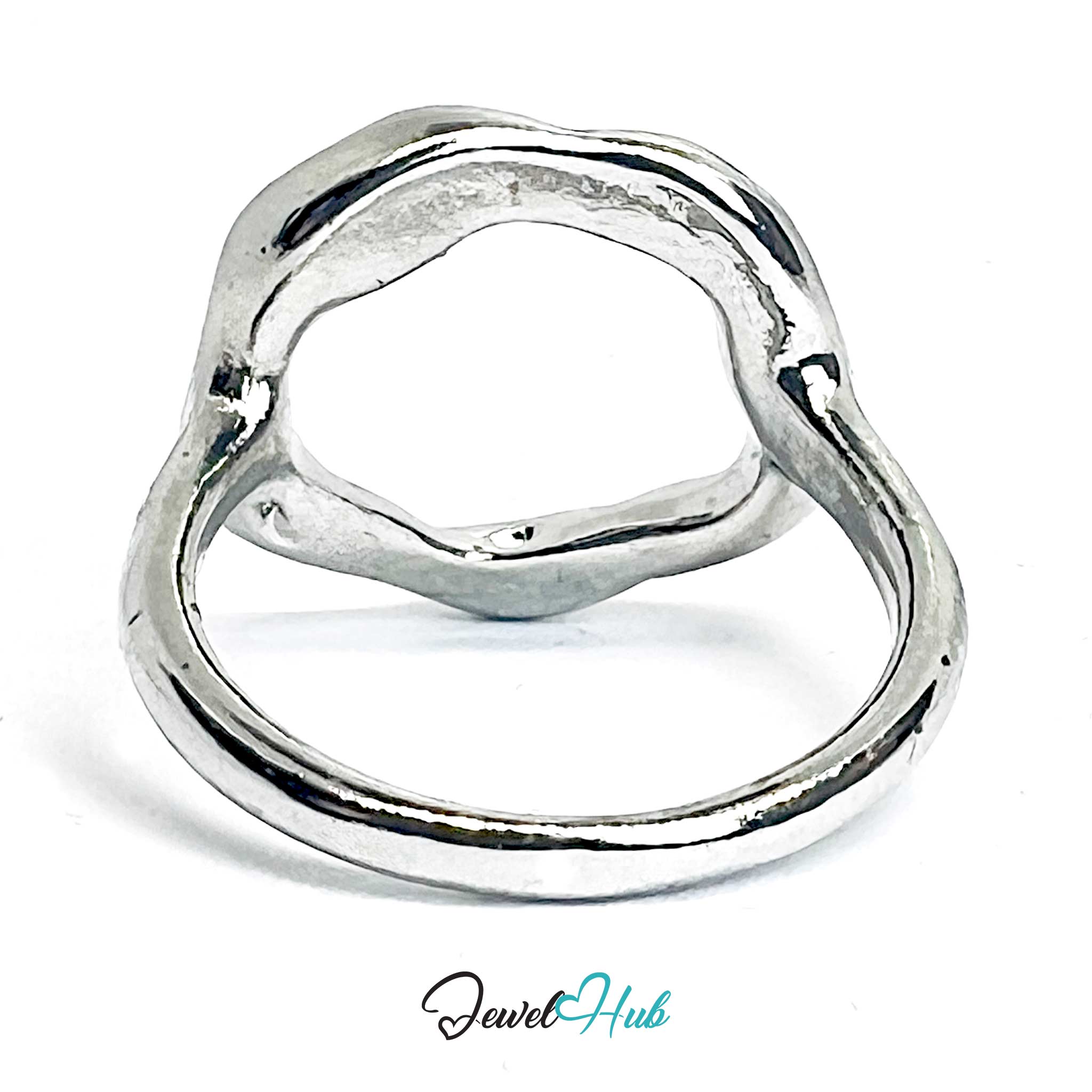 Silver-Plated Organic Circle Zinc Alloy Ring – Sculptural Minimalism