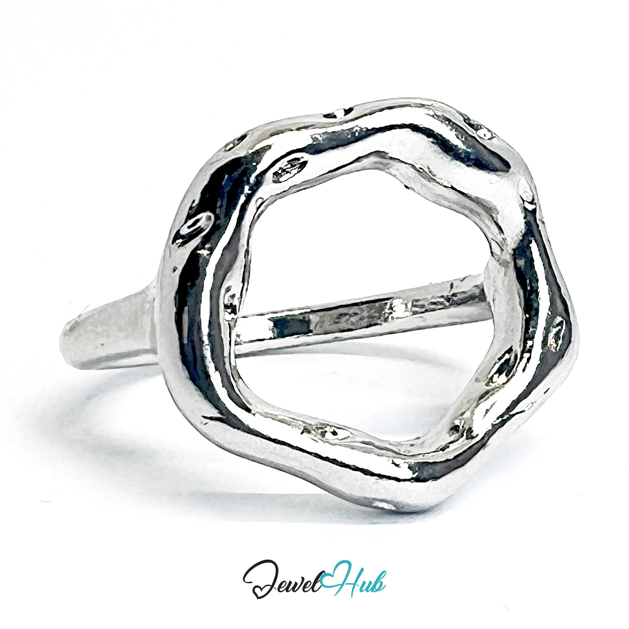 Silver-Plated Organic Circle Zinc Alloy Ring – Sculptural Minimalism