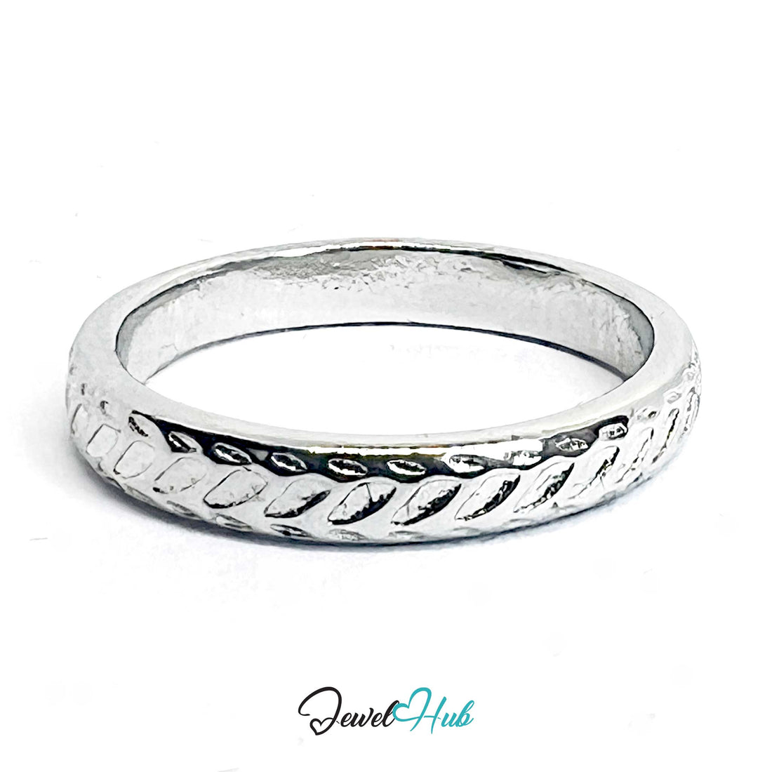 Silver-Tone Diagonal Carved Zinc Alloy Ring – Minimalist Size O Band