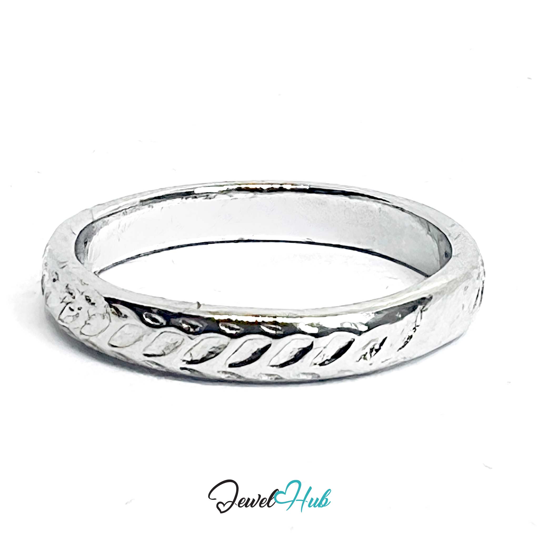 Silver-Tone Diagonal Carved Zinc Alloy Ring – Minimalist Size O Band