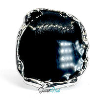 Silver-Plated Black Onyx Ring – Sculptural Ge