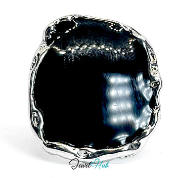 Silver-Plated Black Onyx Ring – Sculptural Geometric Statement