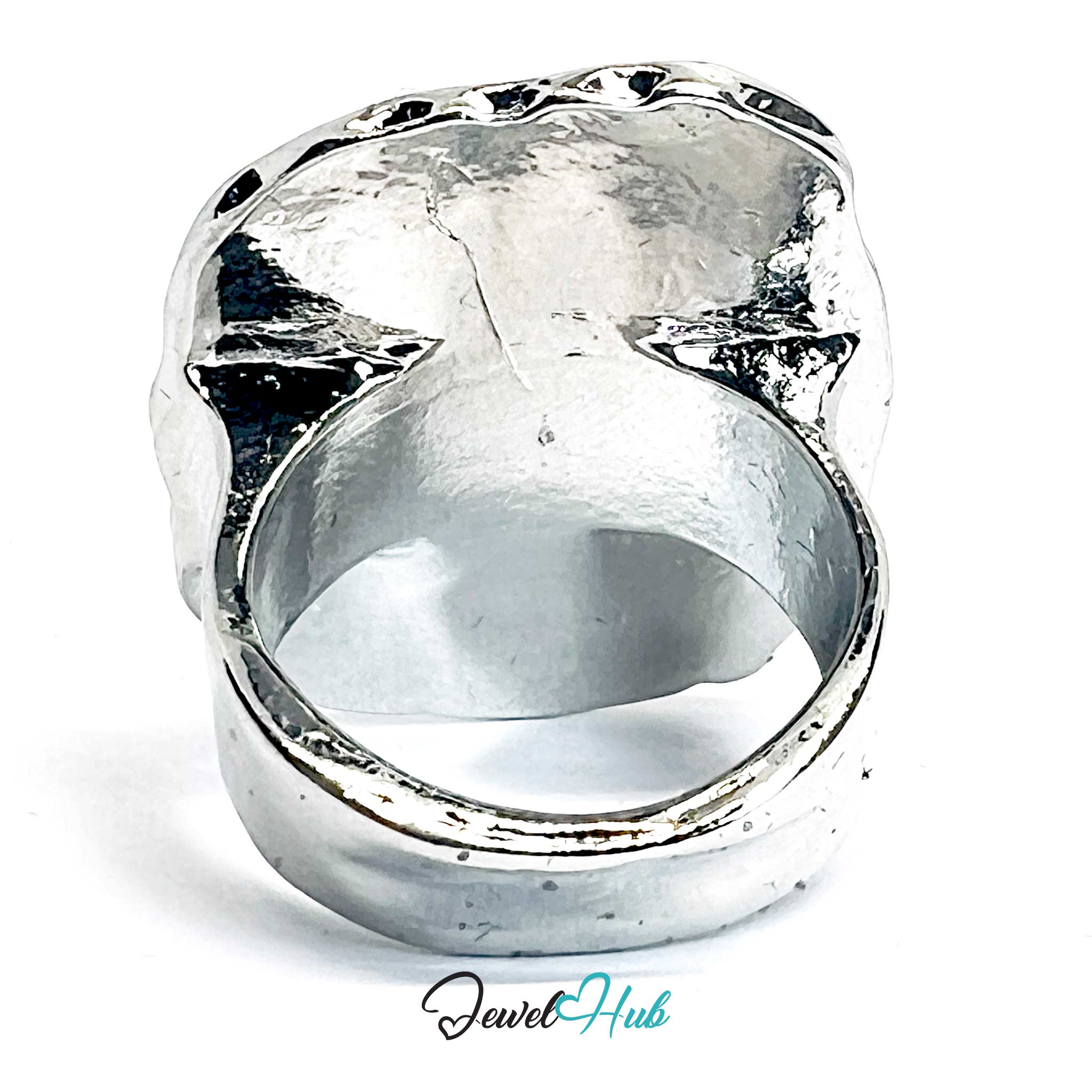 Silver-Plated Black Onyx Ring – Sculptural Geometric Statement