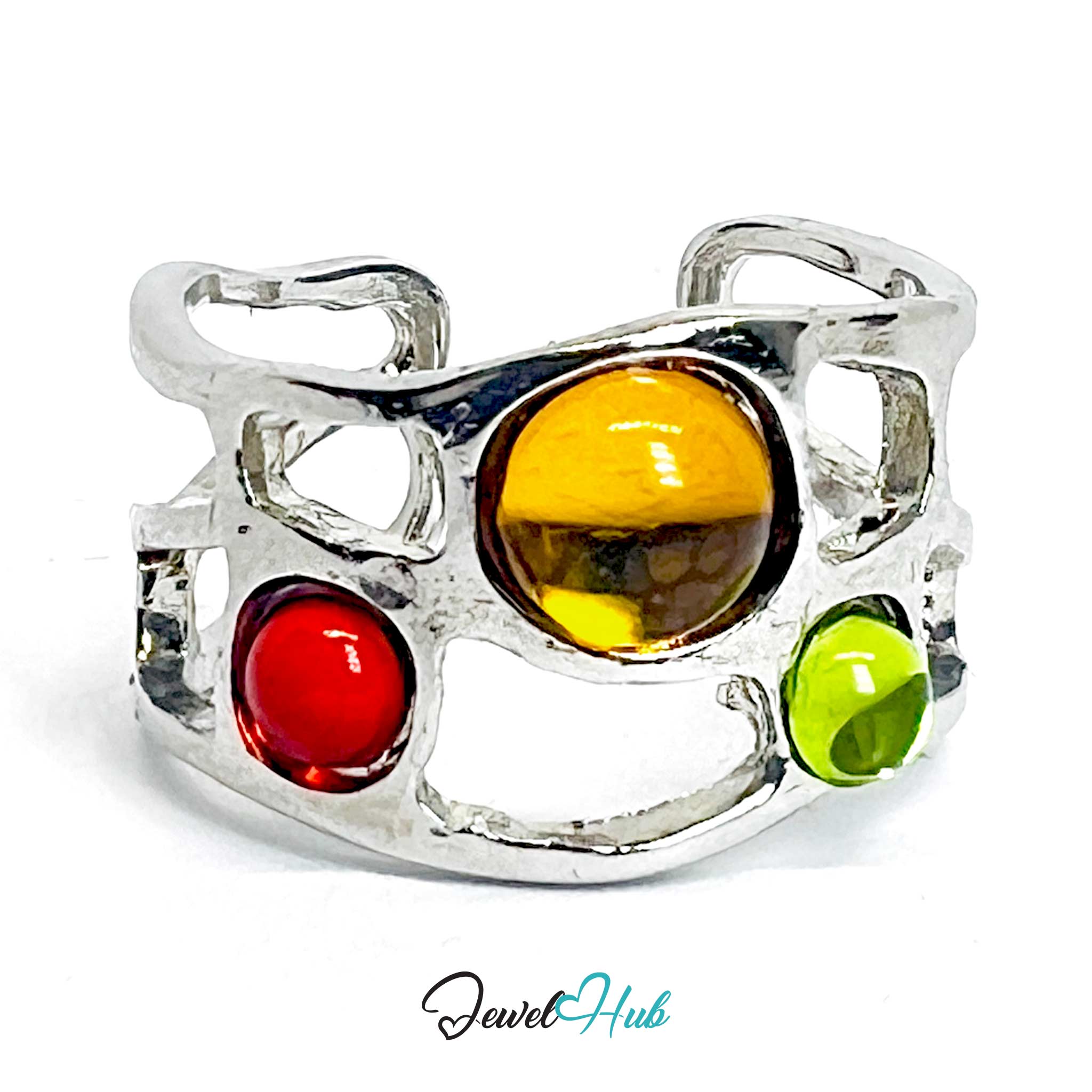 Silver-Plated Zinc Alloy Resin Gem Ring – Color-Pop Geometric Statement