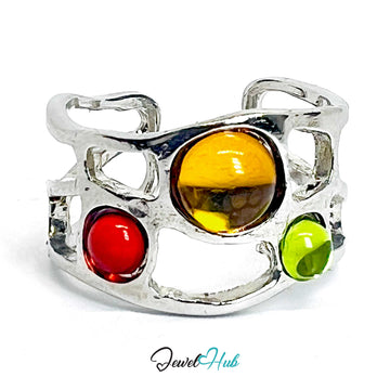 Silver-Plated Zinc Alloy Resin Gem Ring – Color-Pop Geometric Statement