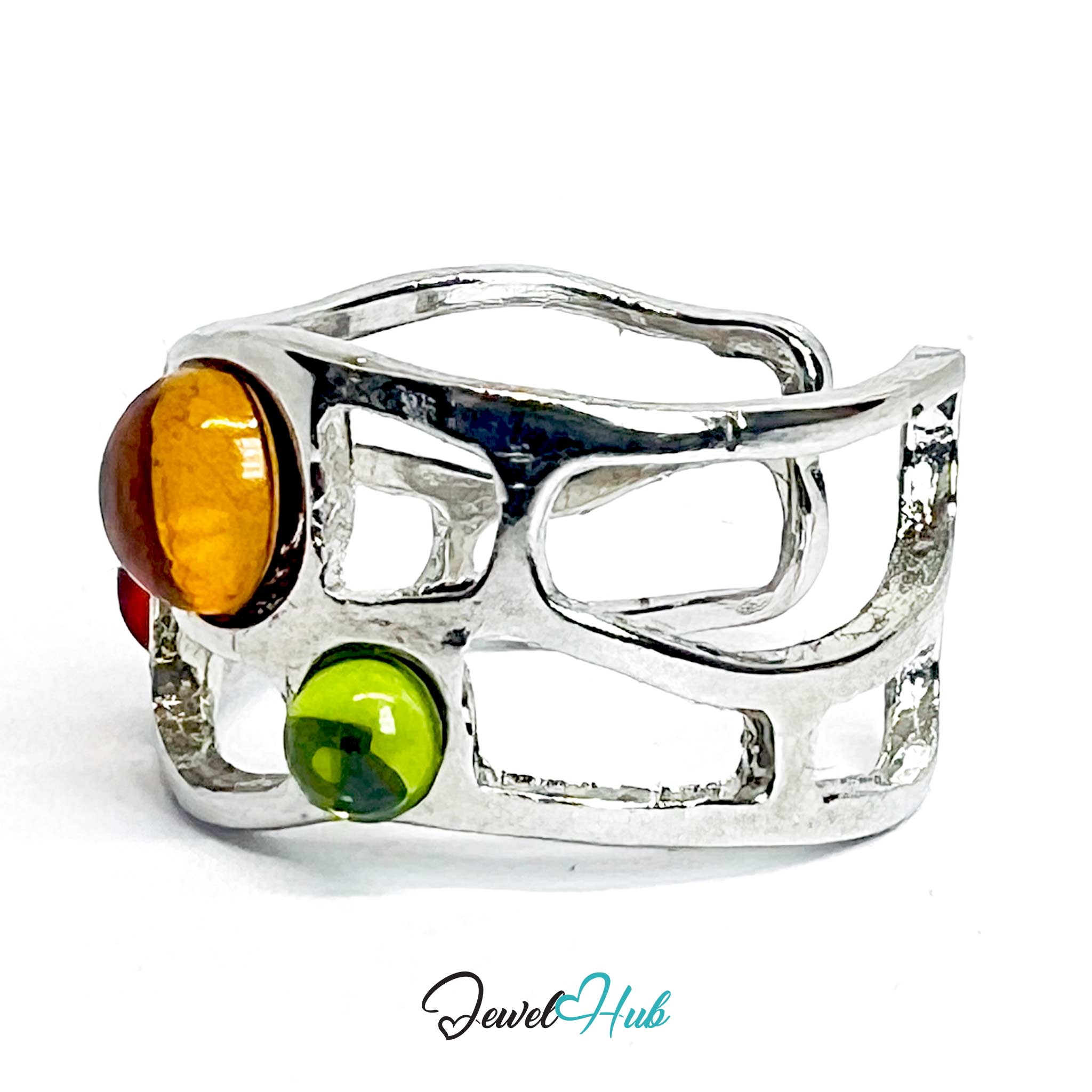 Silver-Plated Zinc Alloy Resin Gem Ring – Color-Pop Geometric Statement
