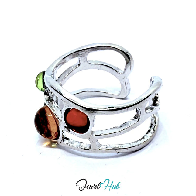 Silver-Plated Resin Gem Ring – Adjustable Size M–O | Color-Pop Geometry for Artful Styling CA