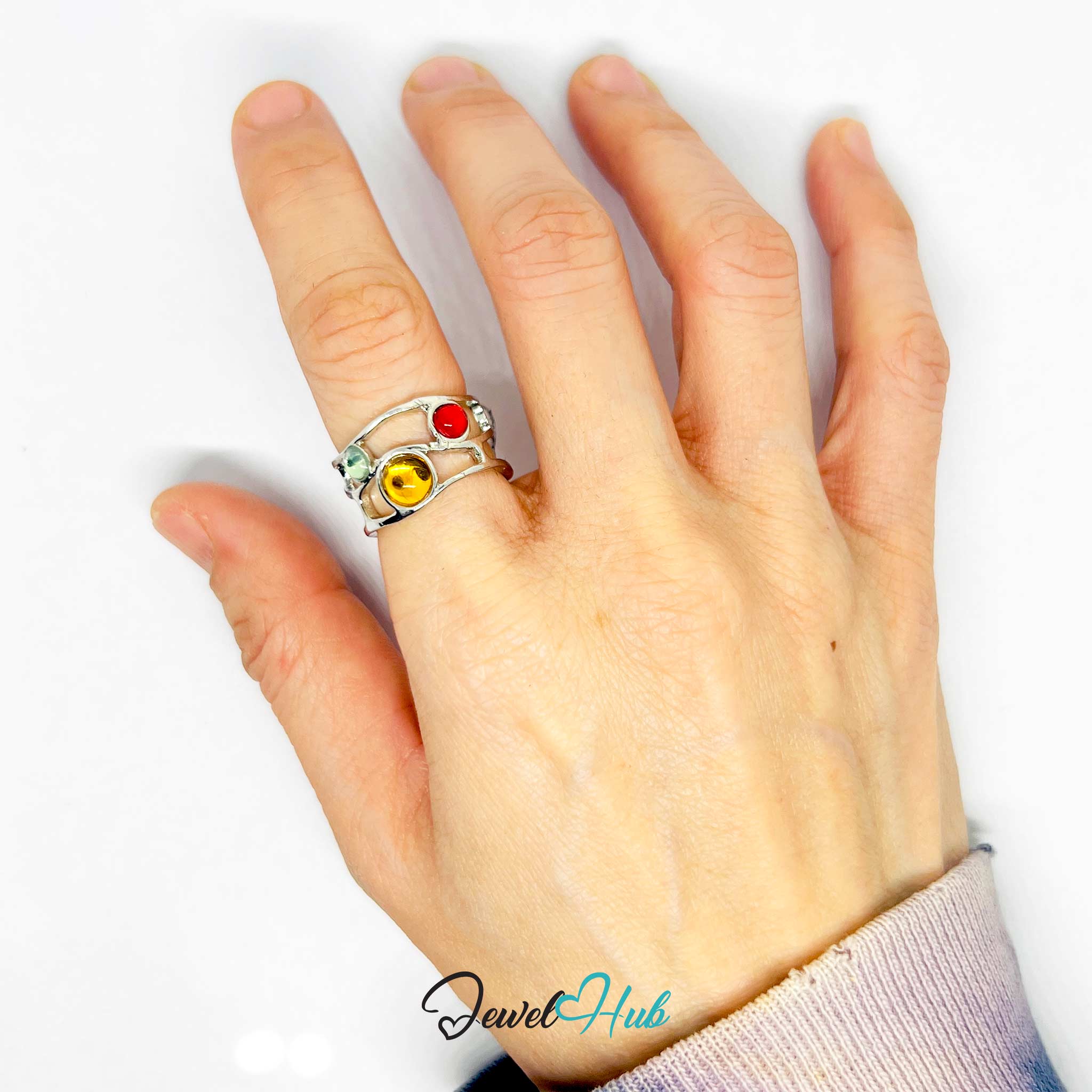 Silver-Plated Zinc Alloy Resin Gem Ring – Color-Pop Geometric Statement