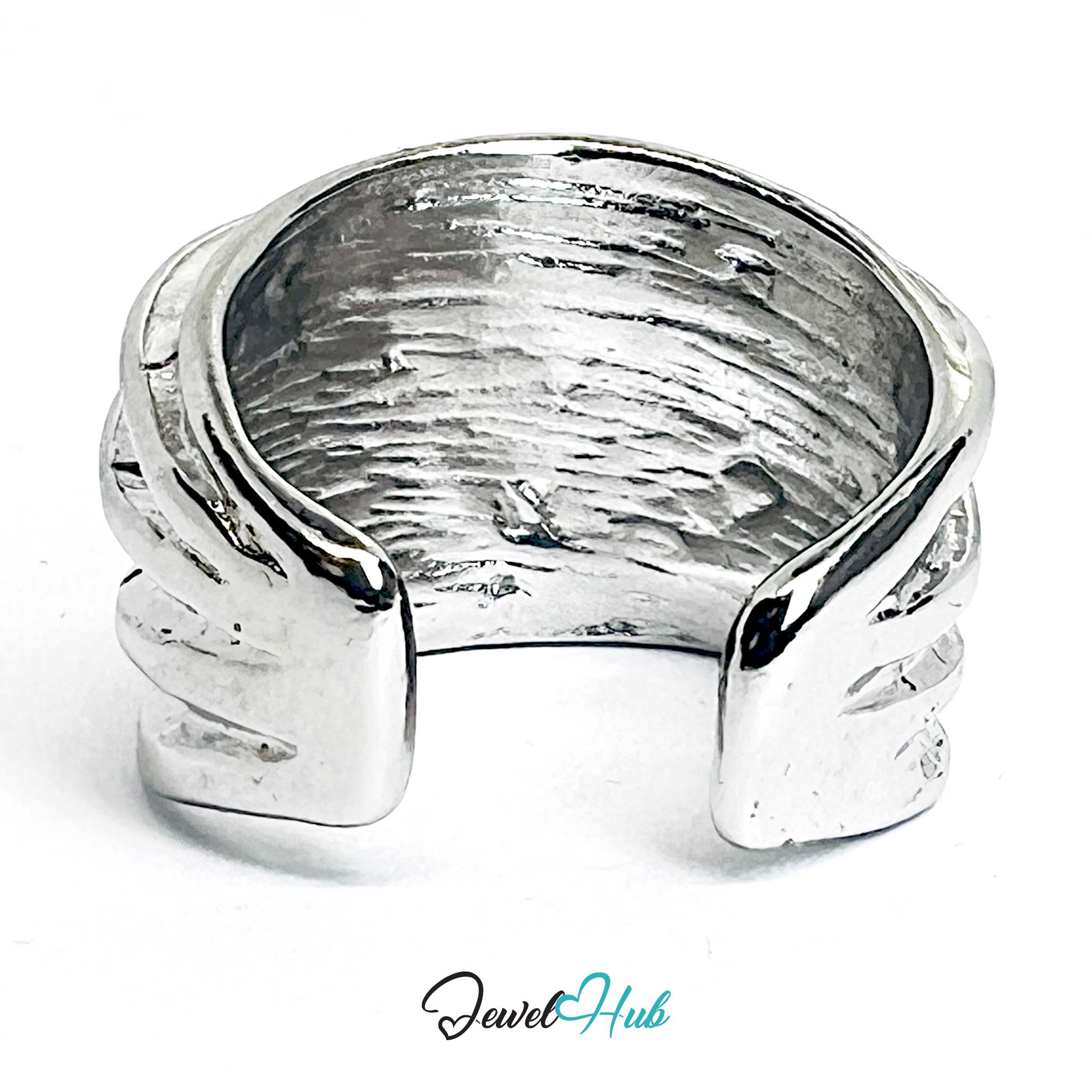 Silver-Plated Zinc Alloy Layered Ridge Ring – Bold Sculptural Band