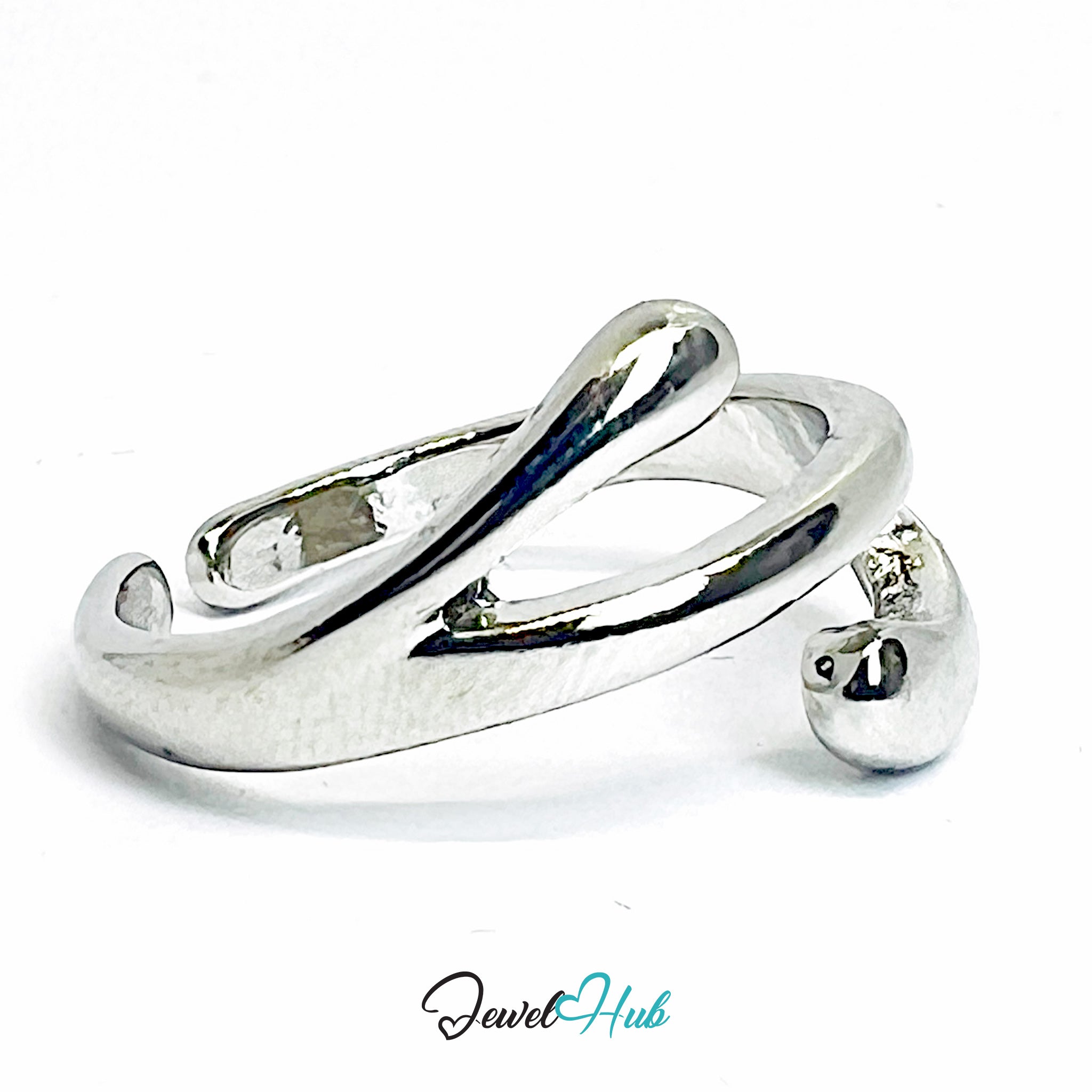 Silver-Plated Zinc Alloy Fluid Layered Ring – Sculptural Flow Design