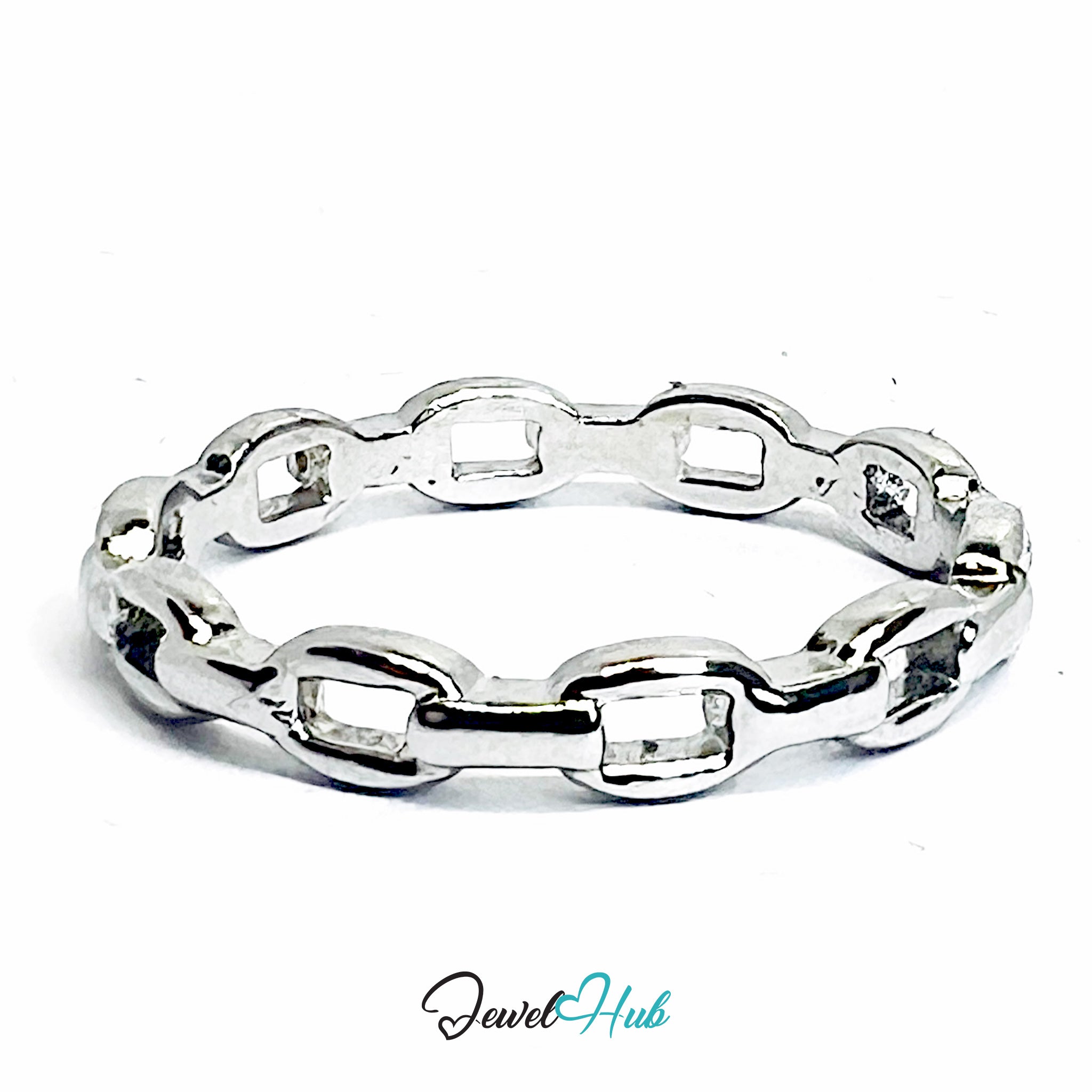 Silver-Plated Zinc Alloy Linked Ring – Miniature Fluid Sculptural Design