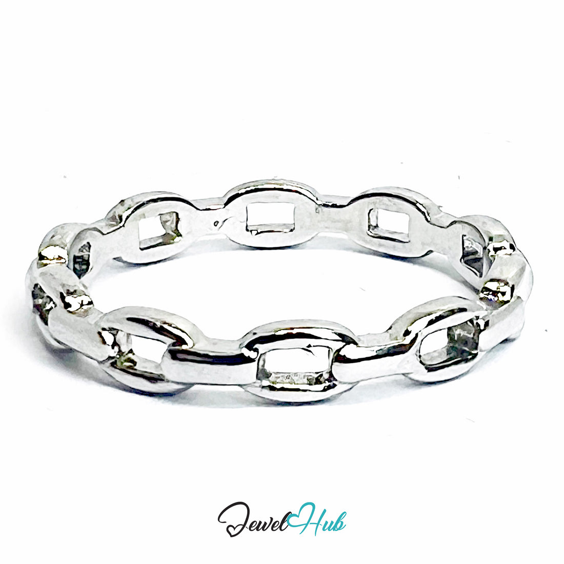 Silver-Plated Zinc Alloy Linked Ring – Miniature Fluid Sculptural Design