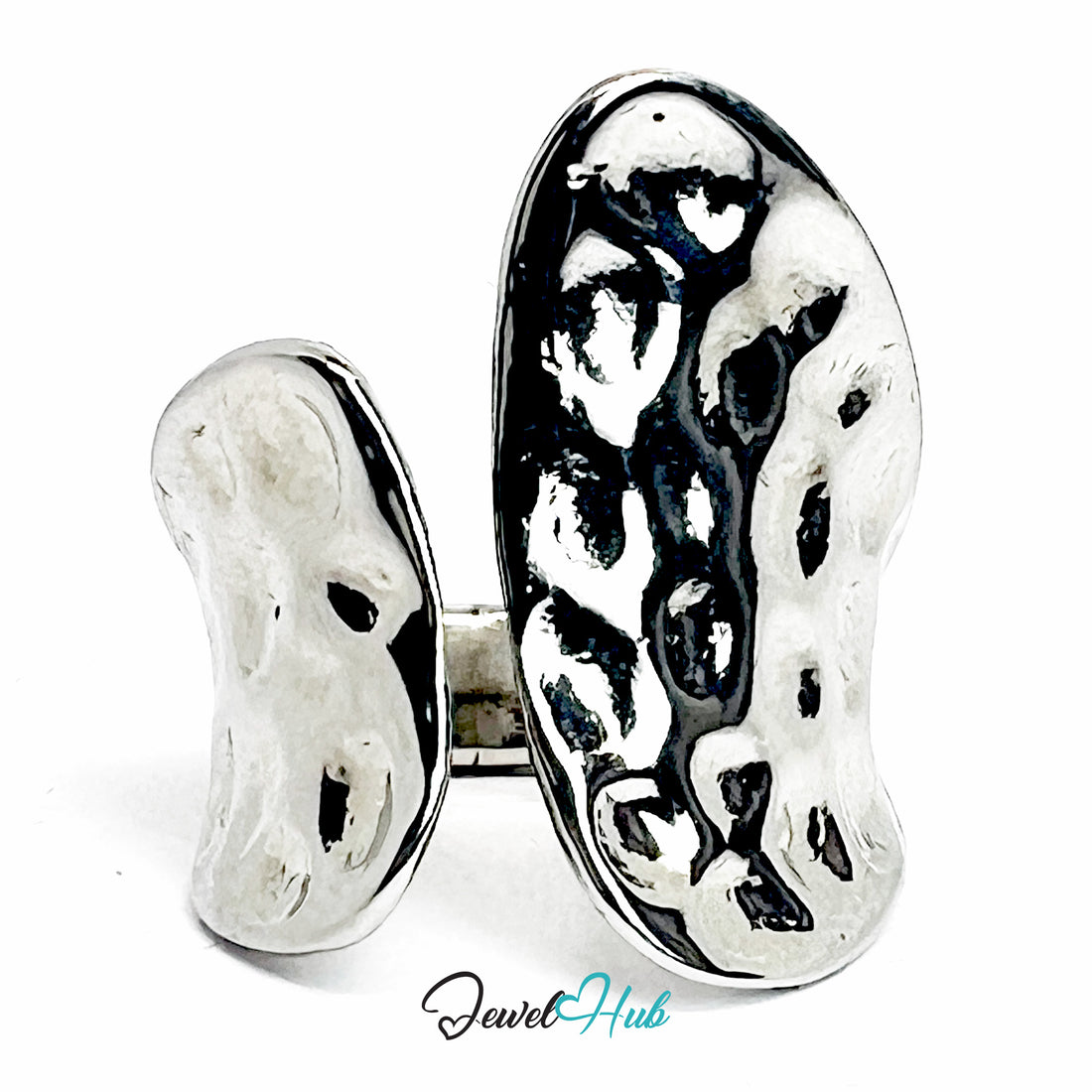 Silver-Plated Zinc Alloy Sculptural Hammered Ring – Organic Minimalism