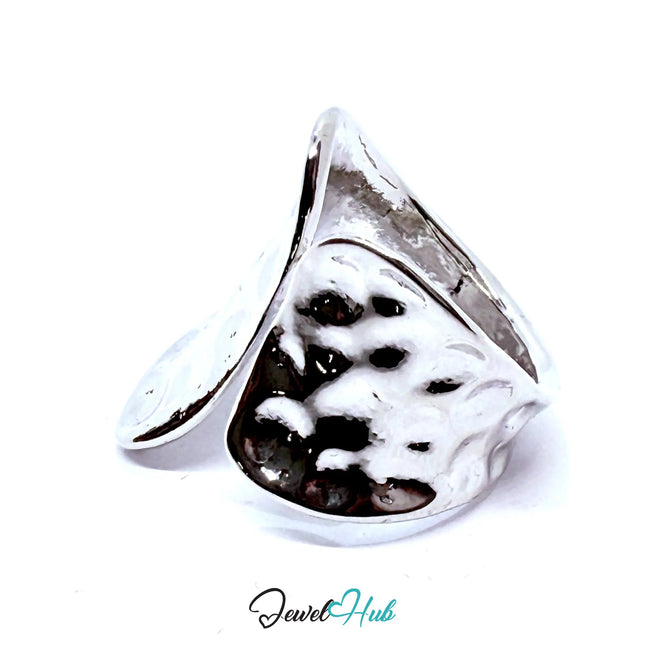 Silver-Plated Sculptural Hammered Ring – Adjustable Size N–P | Organic Minimalism for Statement Styling CA