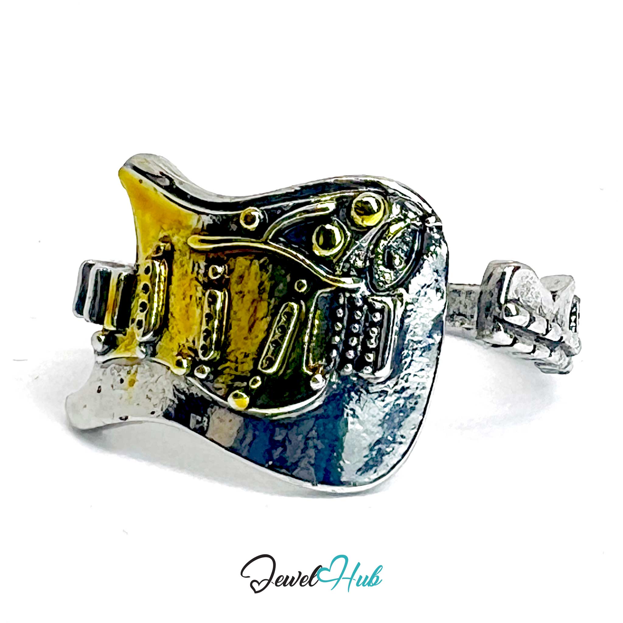 DuoTone Guitar Zinc Alloy Ring – Sculptural Music Symbol