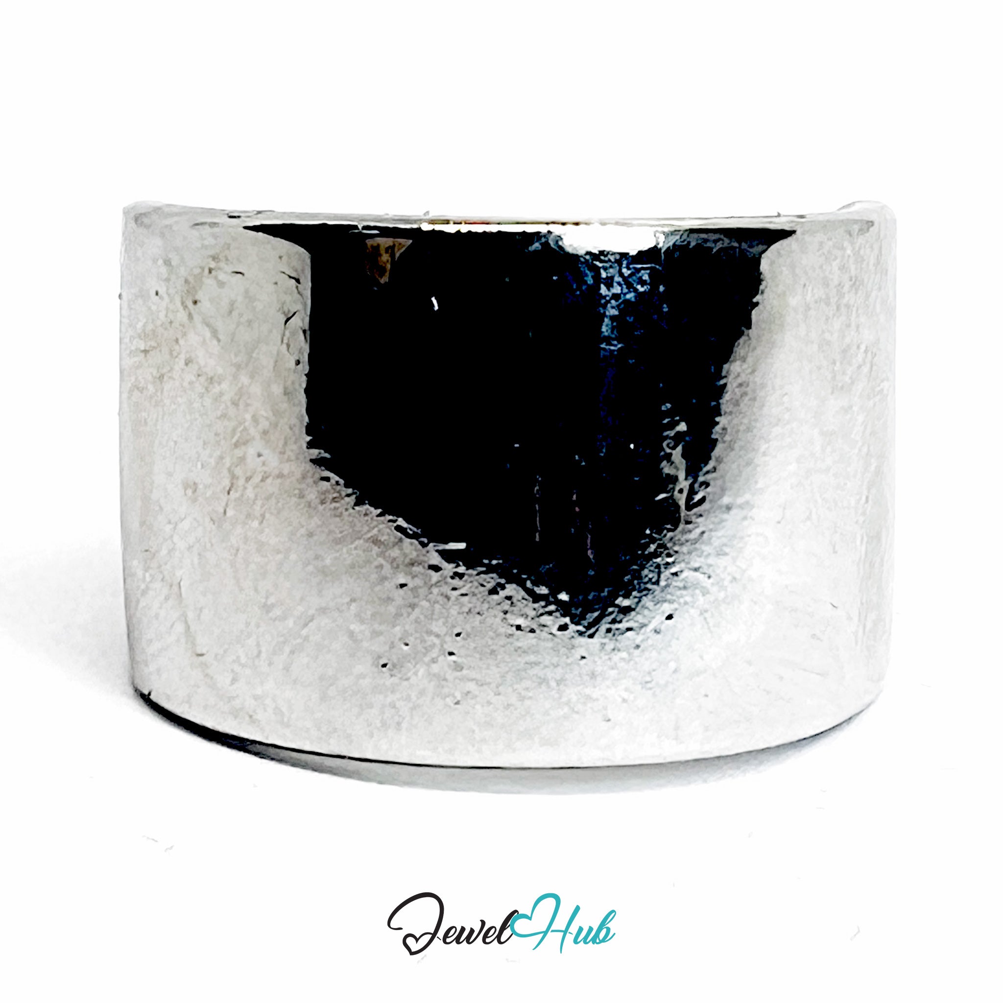 Silver-Plated Zinc Alloy Wide Band Ring – Sculptural Minimalist Accent