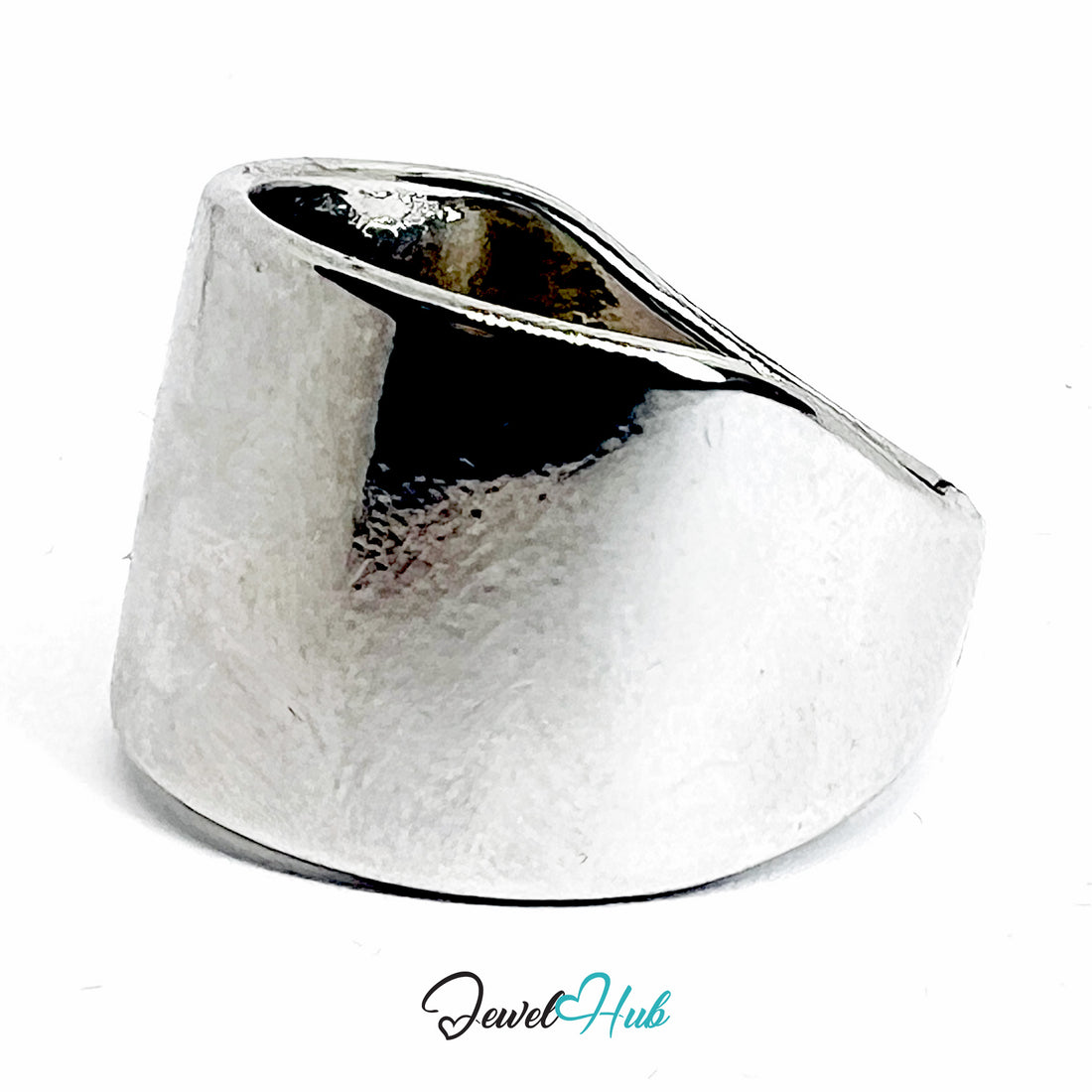 Silver-Plated Zinc Alloy Wide Band Ring – Sculptural Minimalist Accent