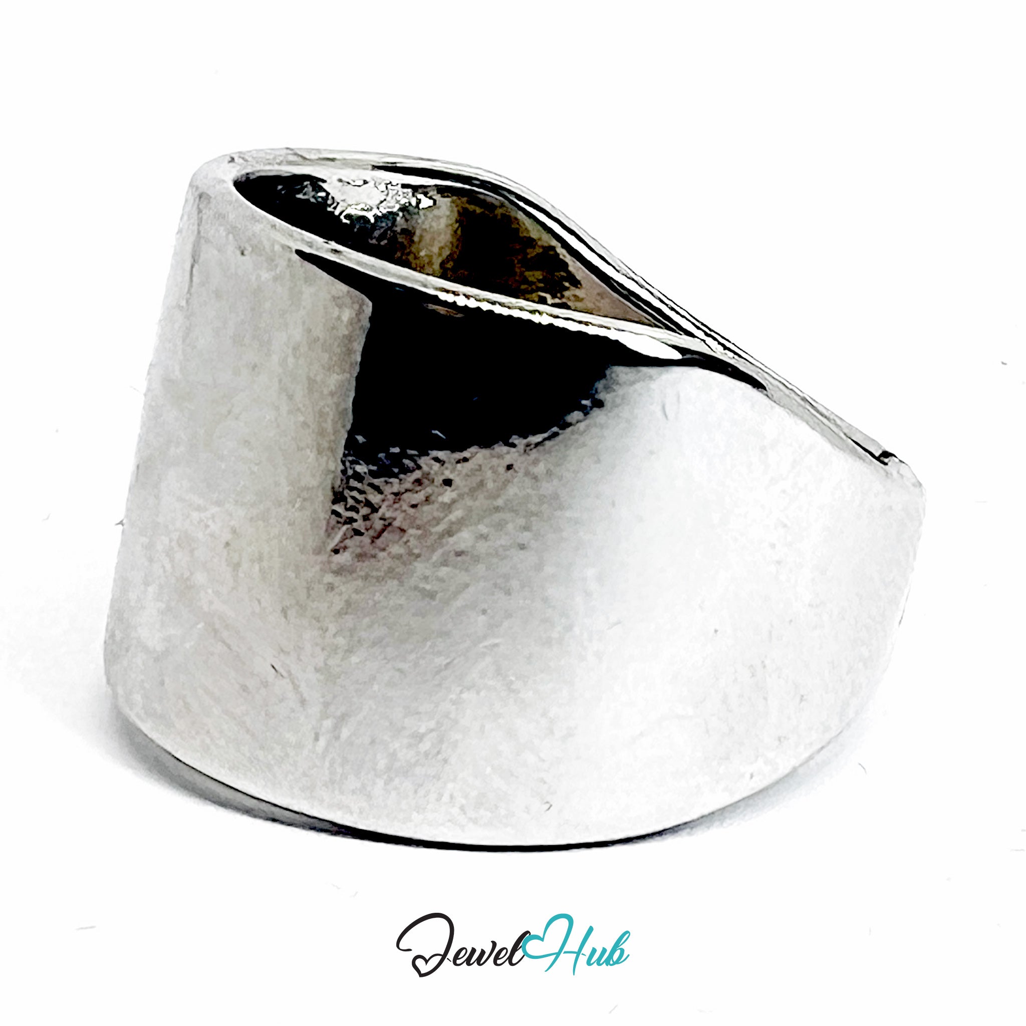 Silver-Plated Zinc Alloy Wide Band Ring – Sculptural Minimalist Accent