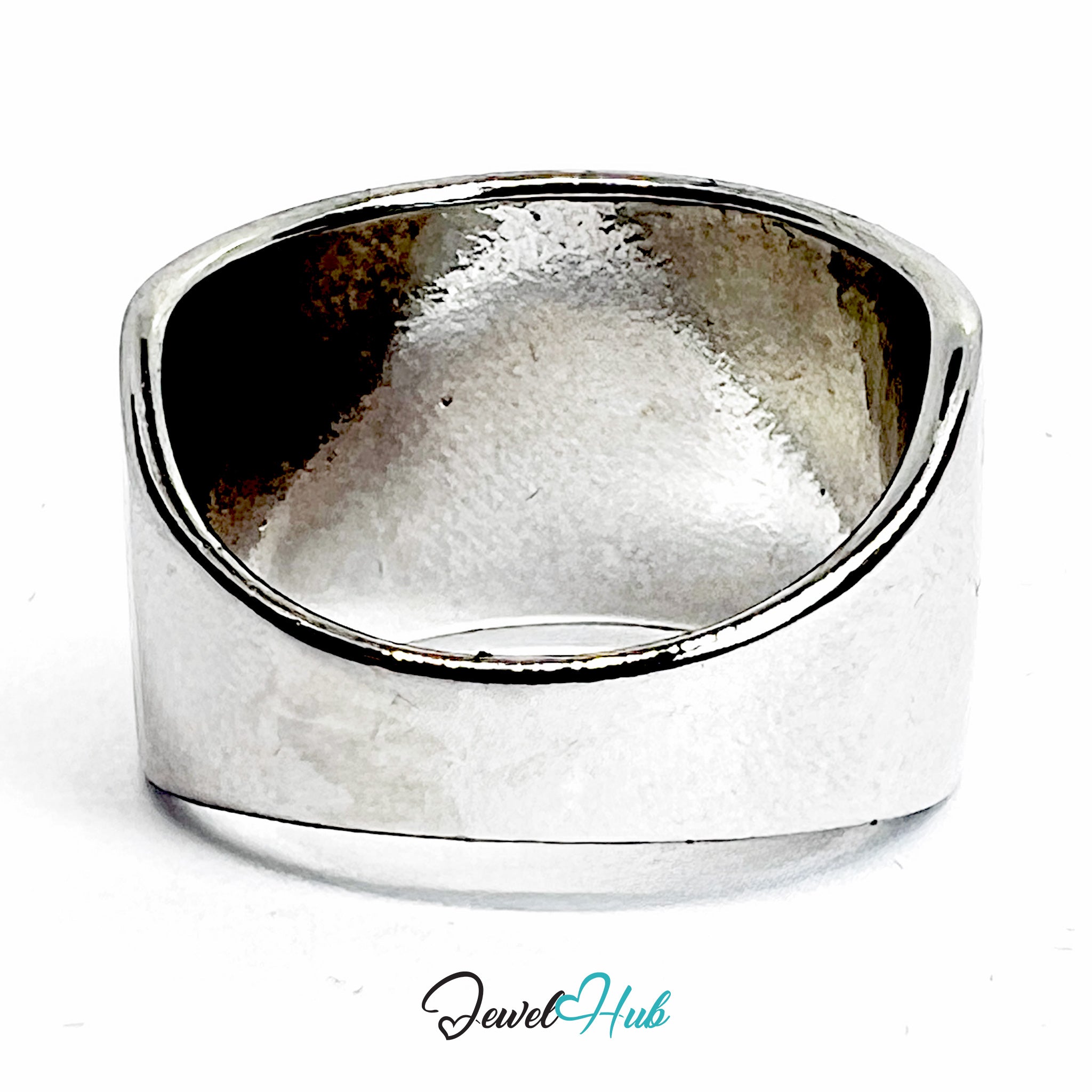 Silver-Plated Zinc Alloy Wide Band Ring – Sculptural Minimalist Accent
