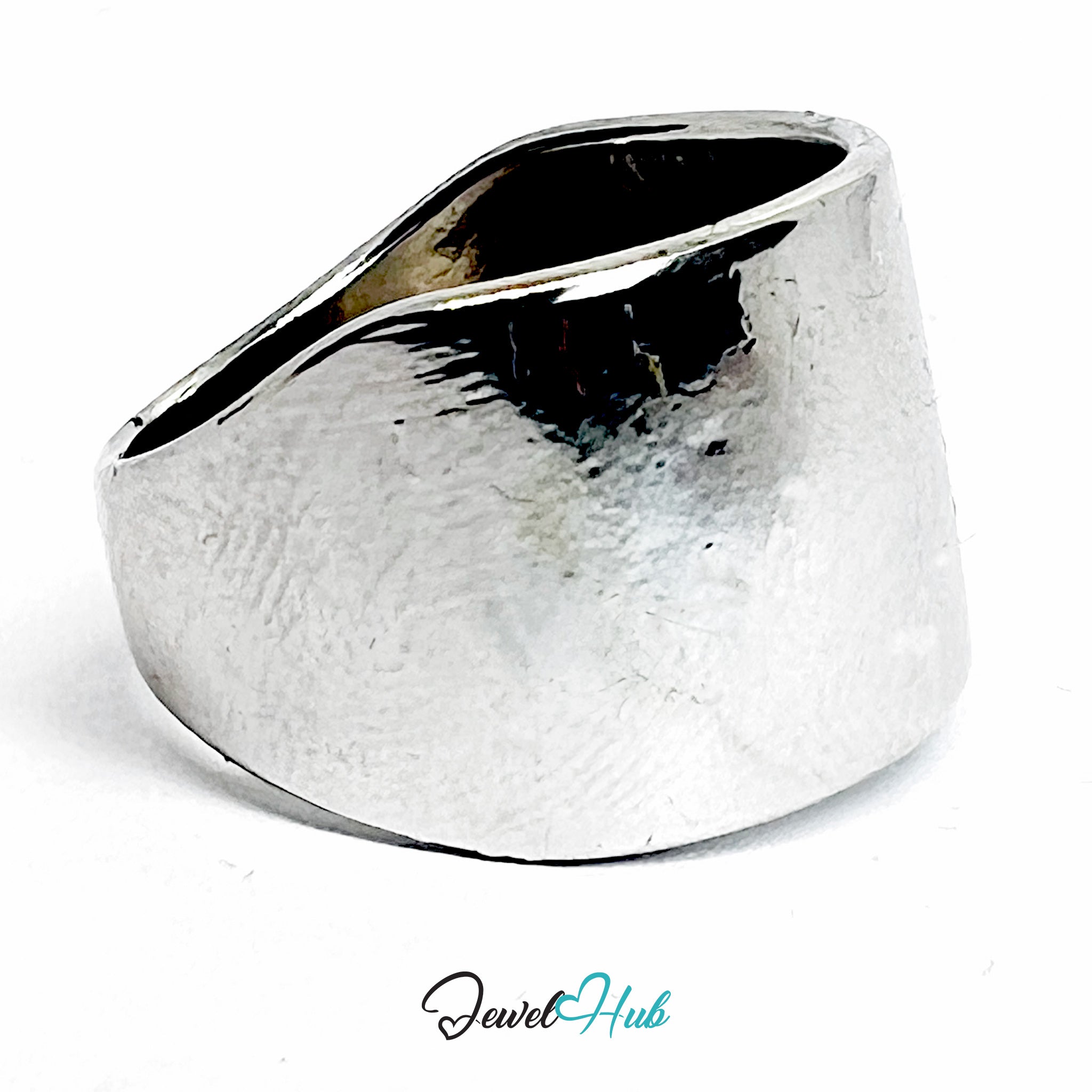 Silver-Plated Zinc Alloy Wide Band Ring – Sculptural Minimalist Accent