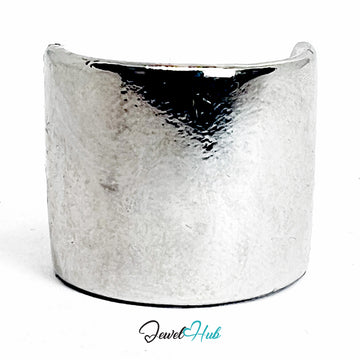 Silver-Plated Zinc Alloy Sculptural Concave Ring – Textured Modern Accent