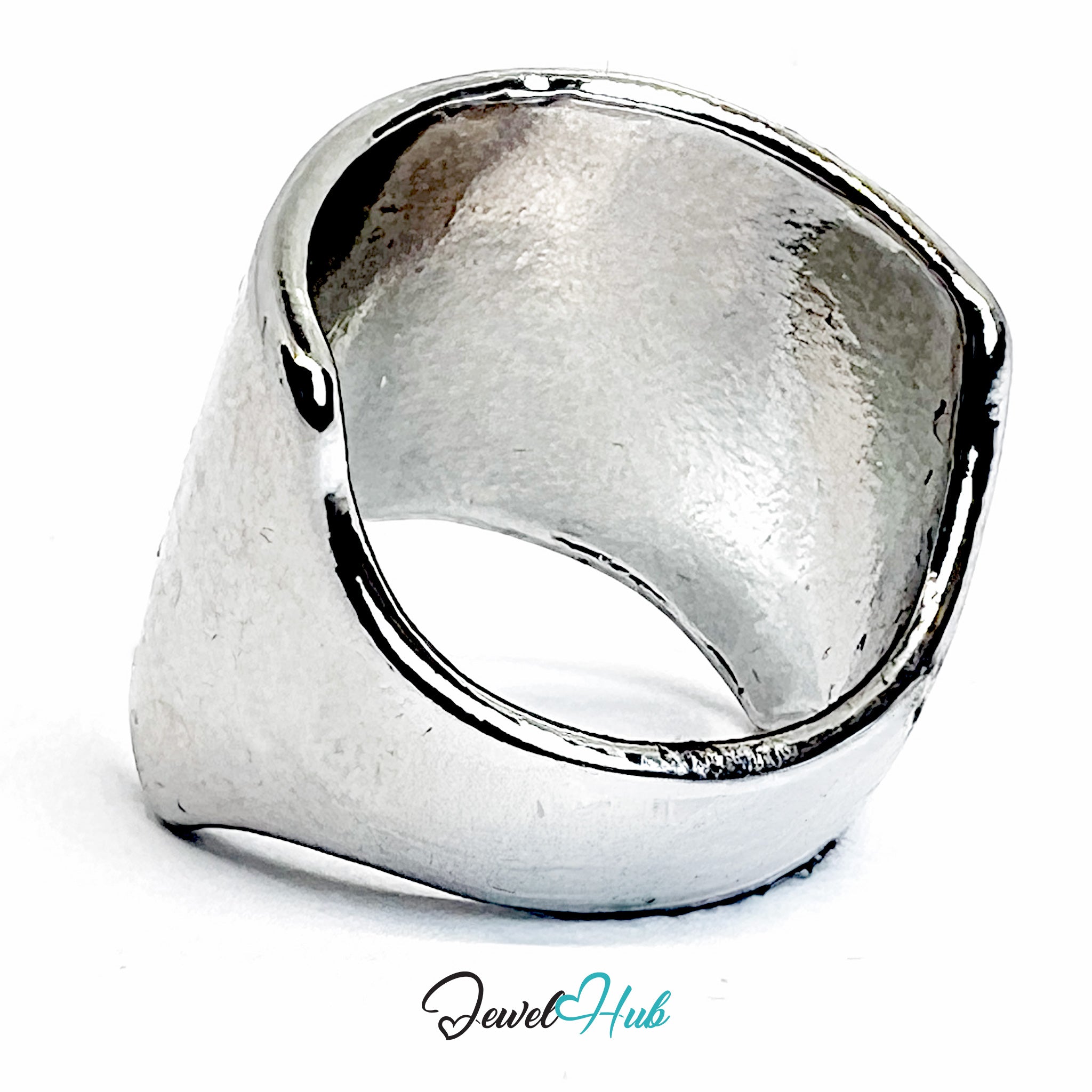 Silver-Plated Zinc Alloy Sculptural Concave Ring – Textured Modern Accent