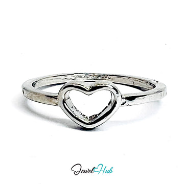 Silver‑Plated Zinc Alloy Heart Outline Ring – Size O