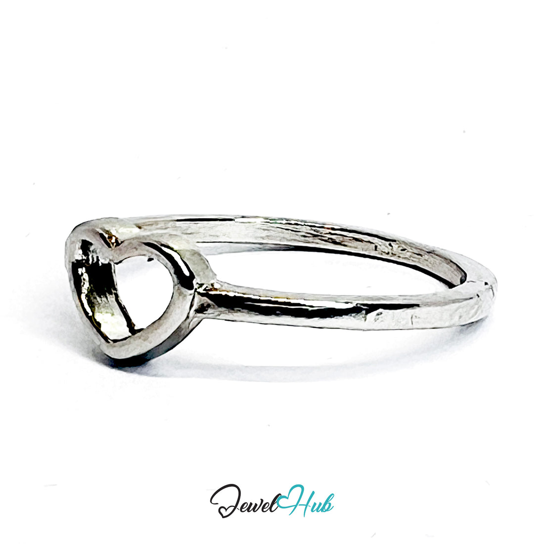 Silver‑Plated Zinc Alloy Heart Outline Ring – Size O