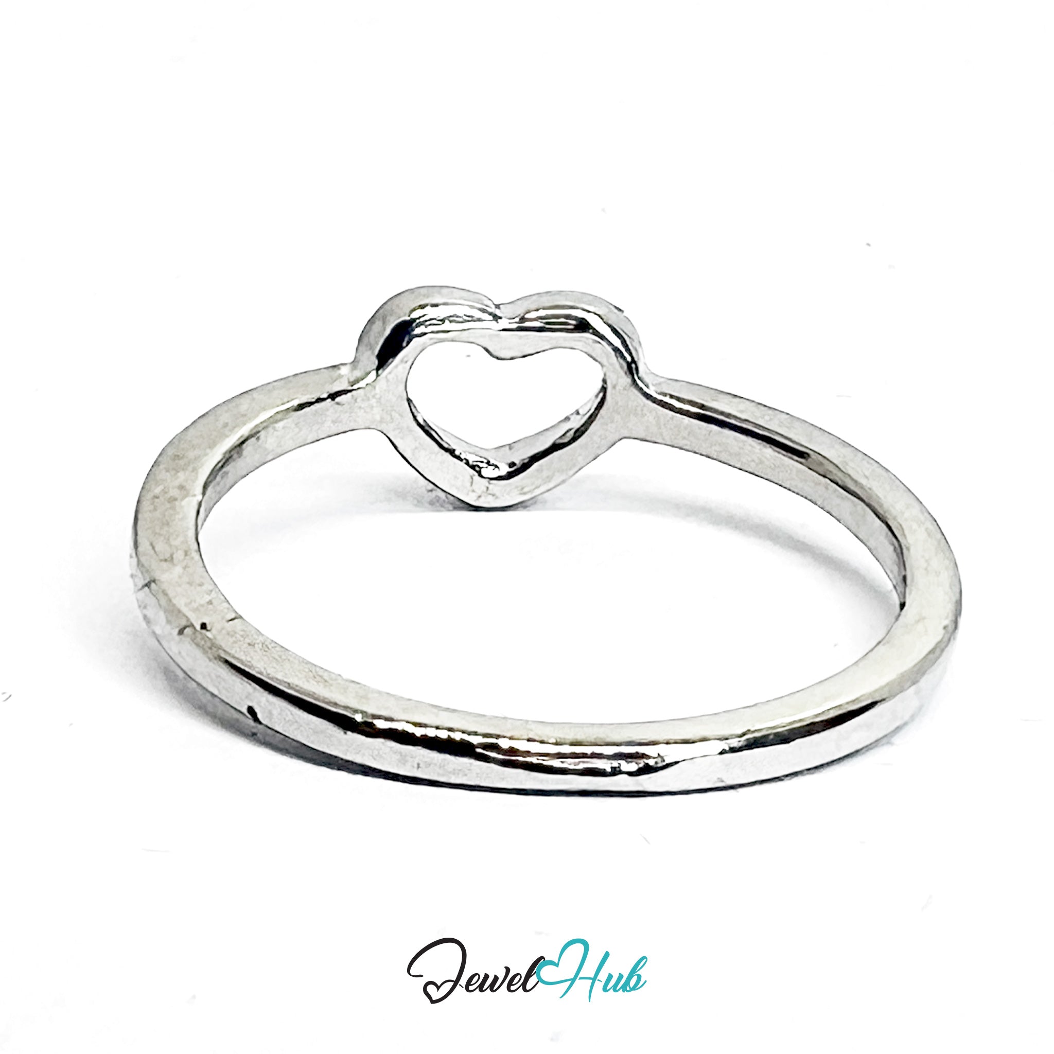 Silver‑Plated Zinc Alloy Heart Outline Ring – Size O