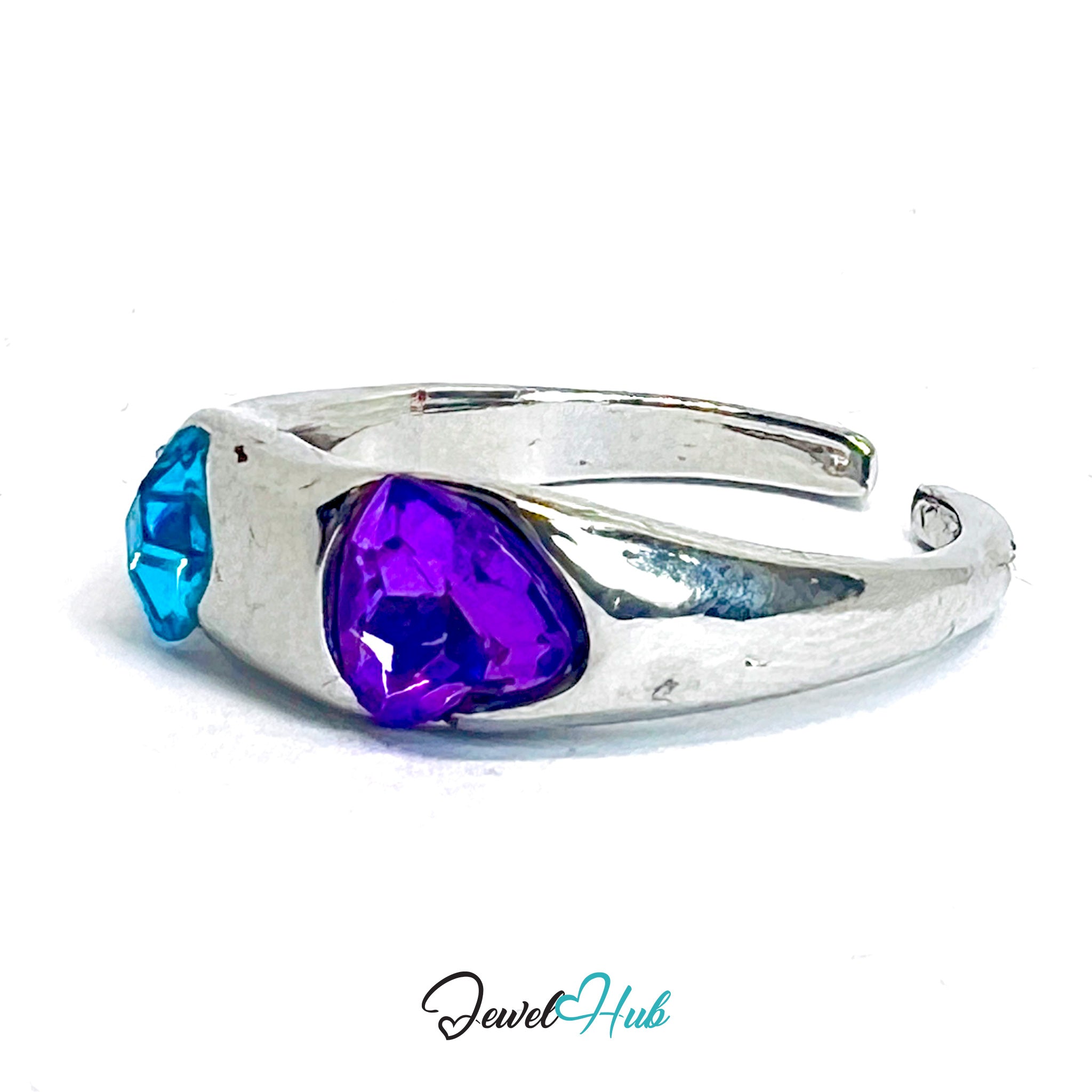 Zinc Alloy Silver‑Plated Gem Band Ring – Pink Aqua Amethyst