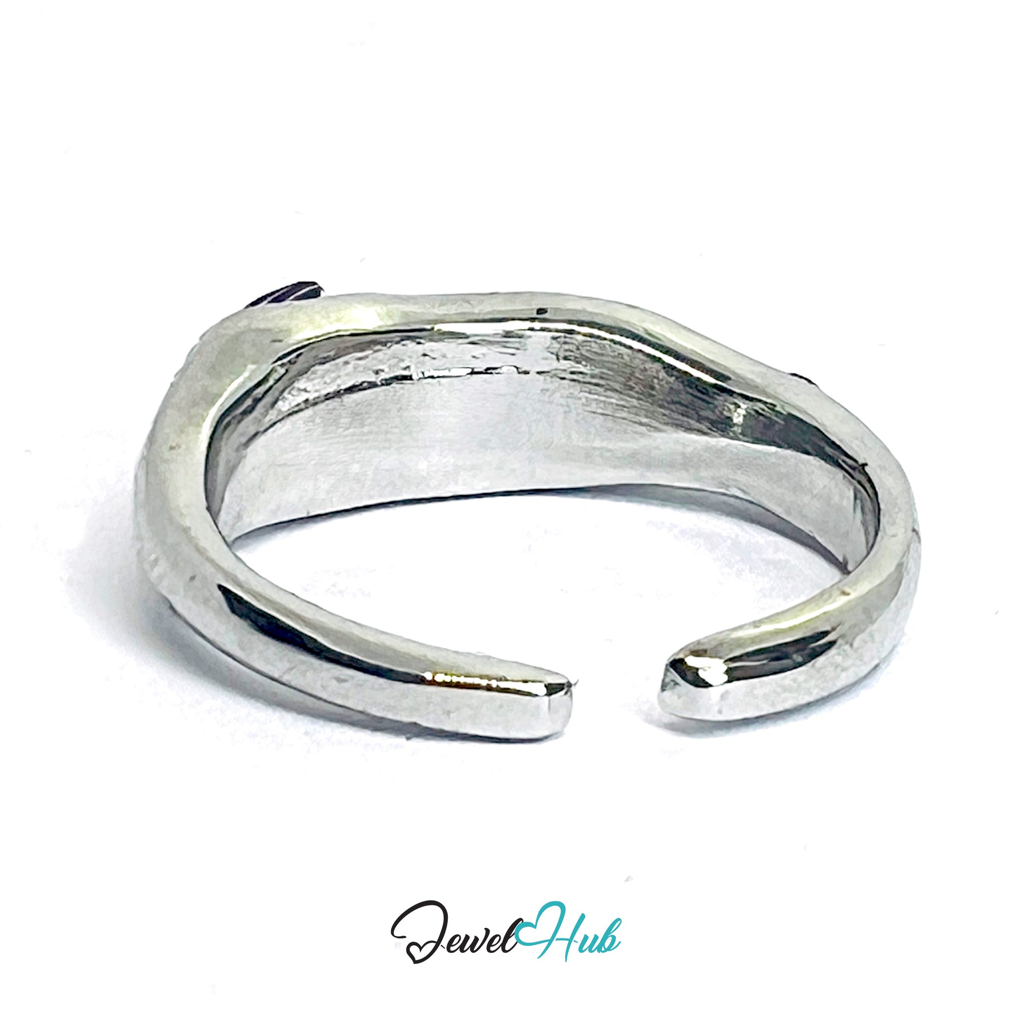 Zinc Alloy Silver‑Plated Gem Band Ring – Pink Aqua Amethyst