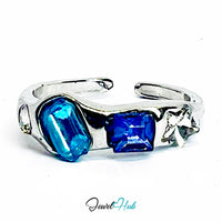 Zinc Alloy Silver‑Plated Star Gem Band Ring –