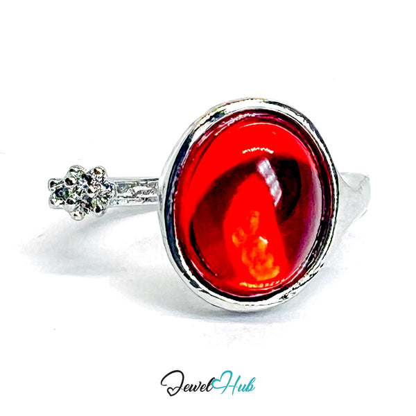 Zinc Alloy Silver‑Plated Red Resin Gem Ring – JKL Open Band