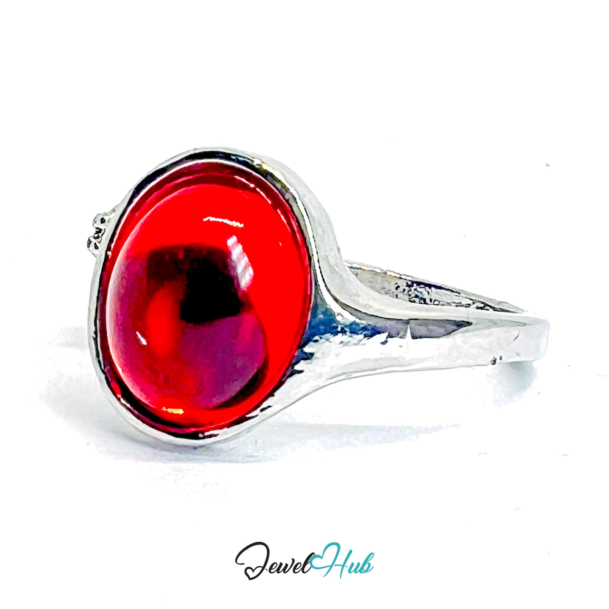 Zinc Alloy Silver‑Plated Red Resin Gem Ring – JKL Open Band