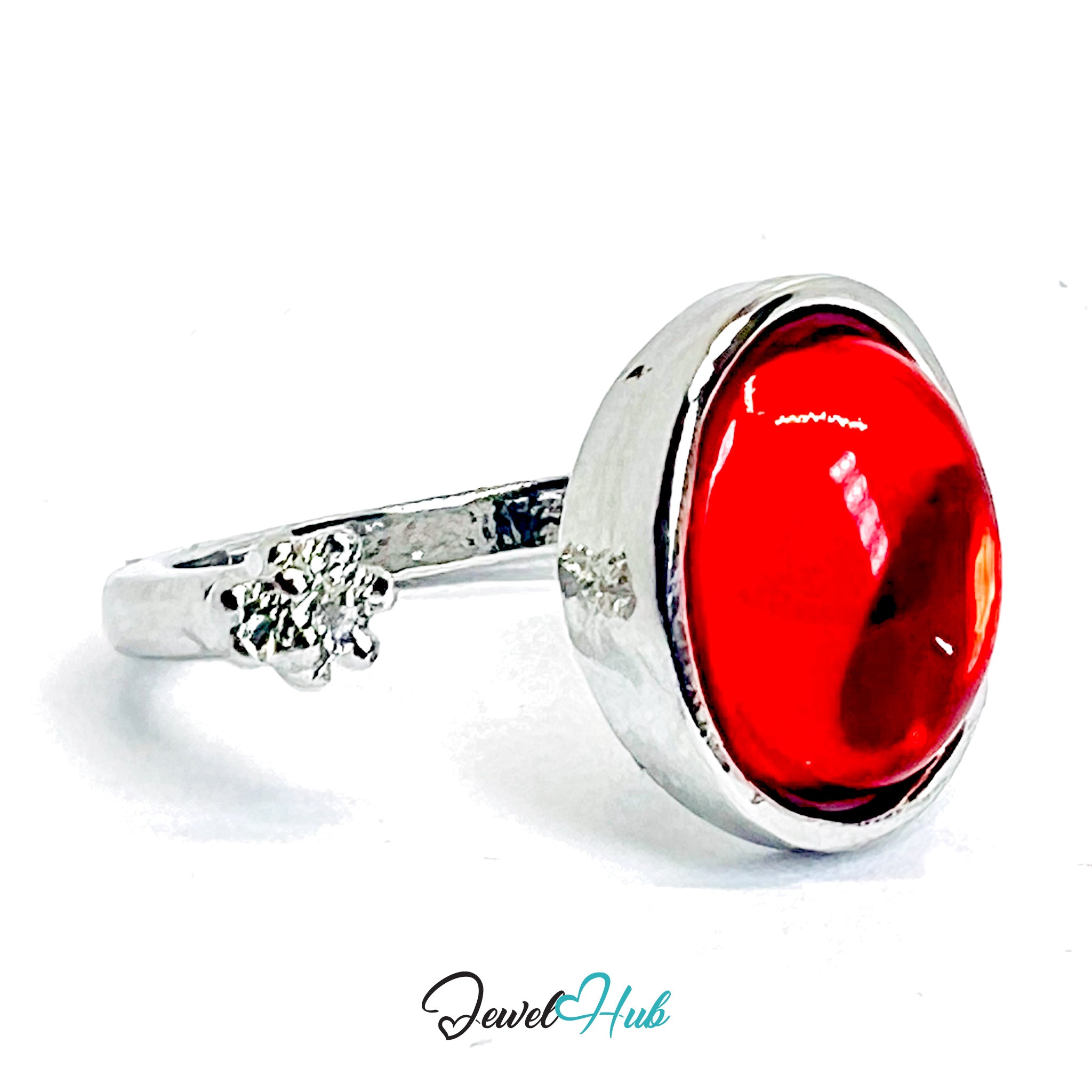 Zinc Alloy Silver‑Plated Red Resin Gem Ring – JKL Open Band